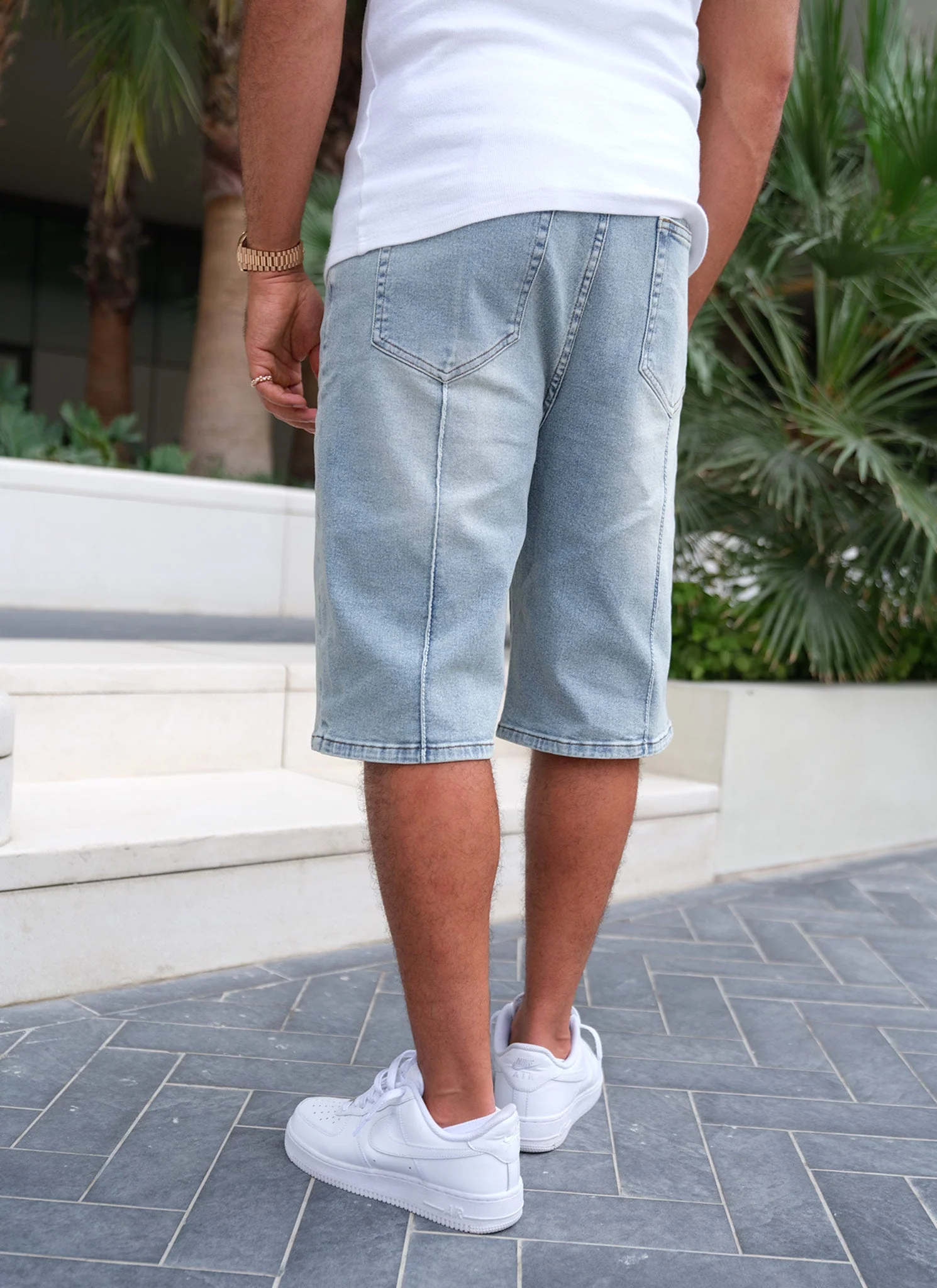 Vintage Pleat Denim Shorts - Blue - Image 11