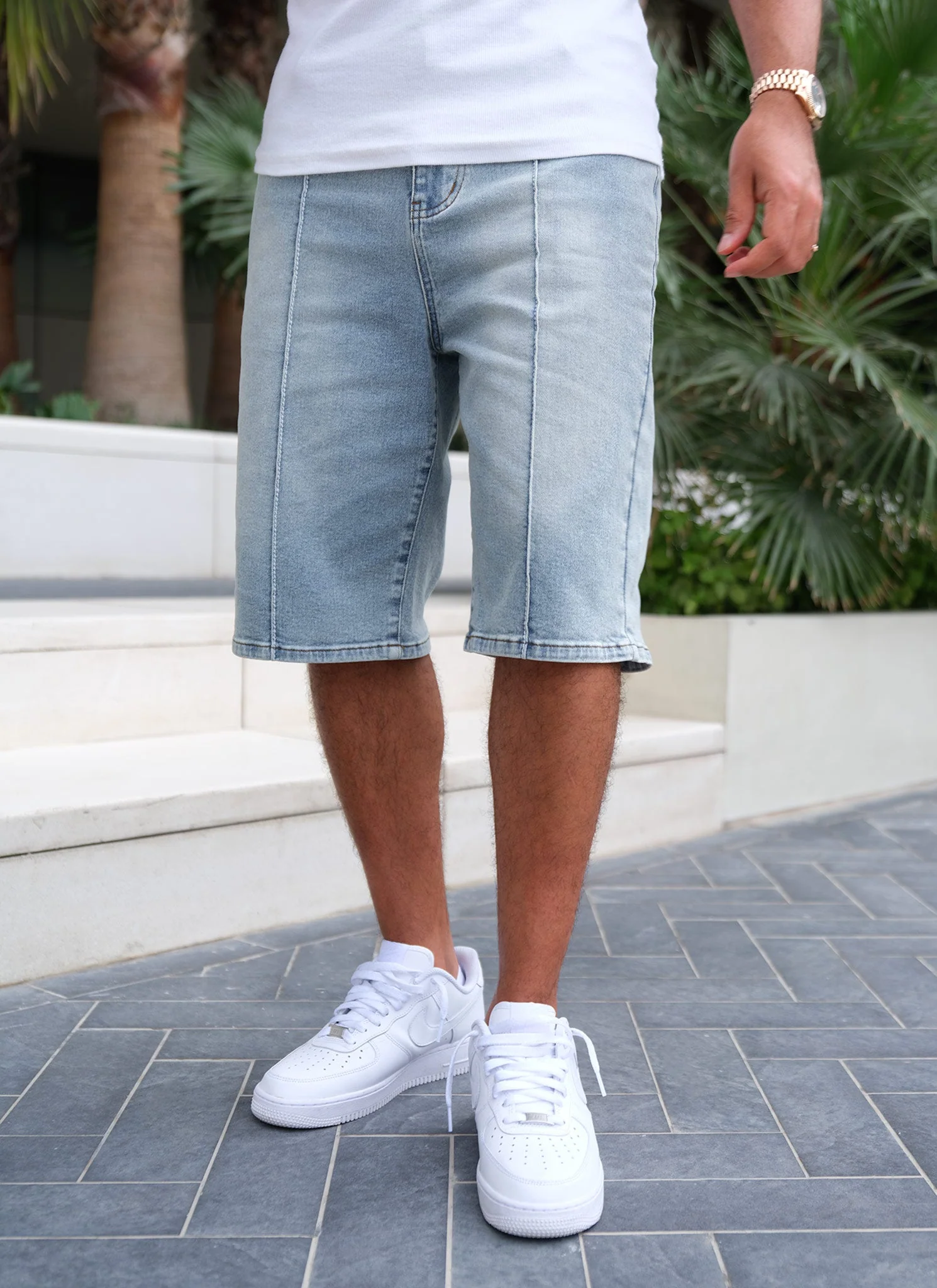 Vintage Pleat Denim Shorts - Blue - Image 2