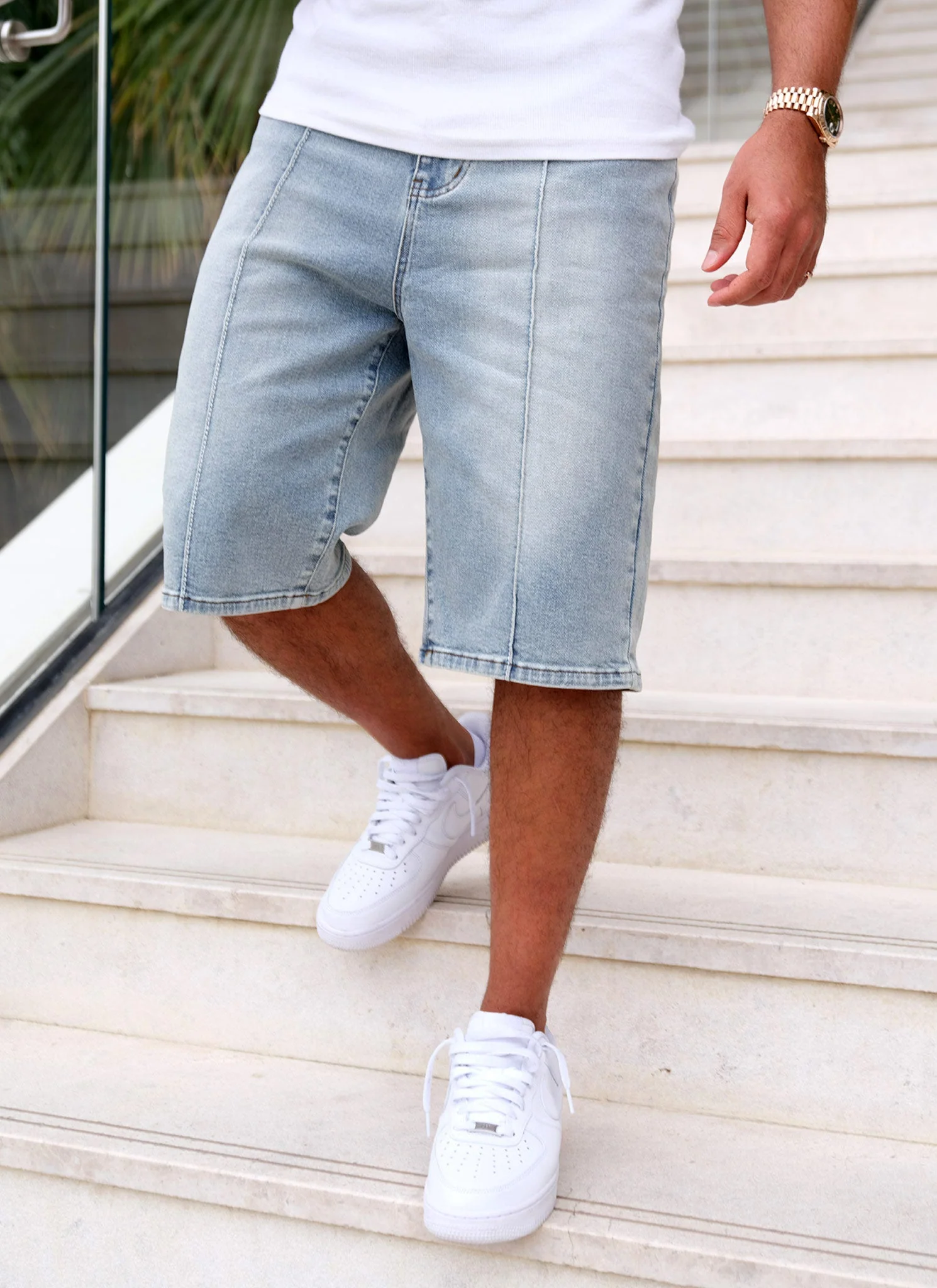 Vintage Pleat Denim Shorts - Blue - Image 9