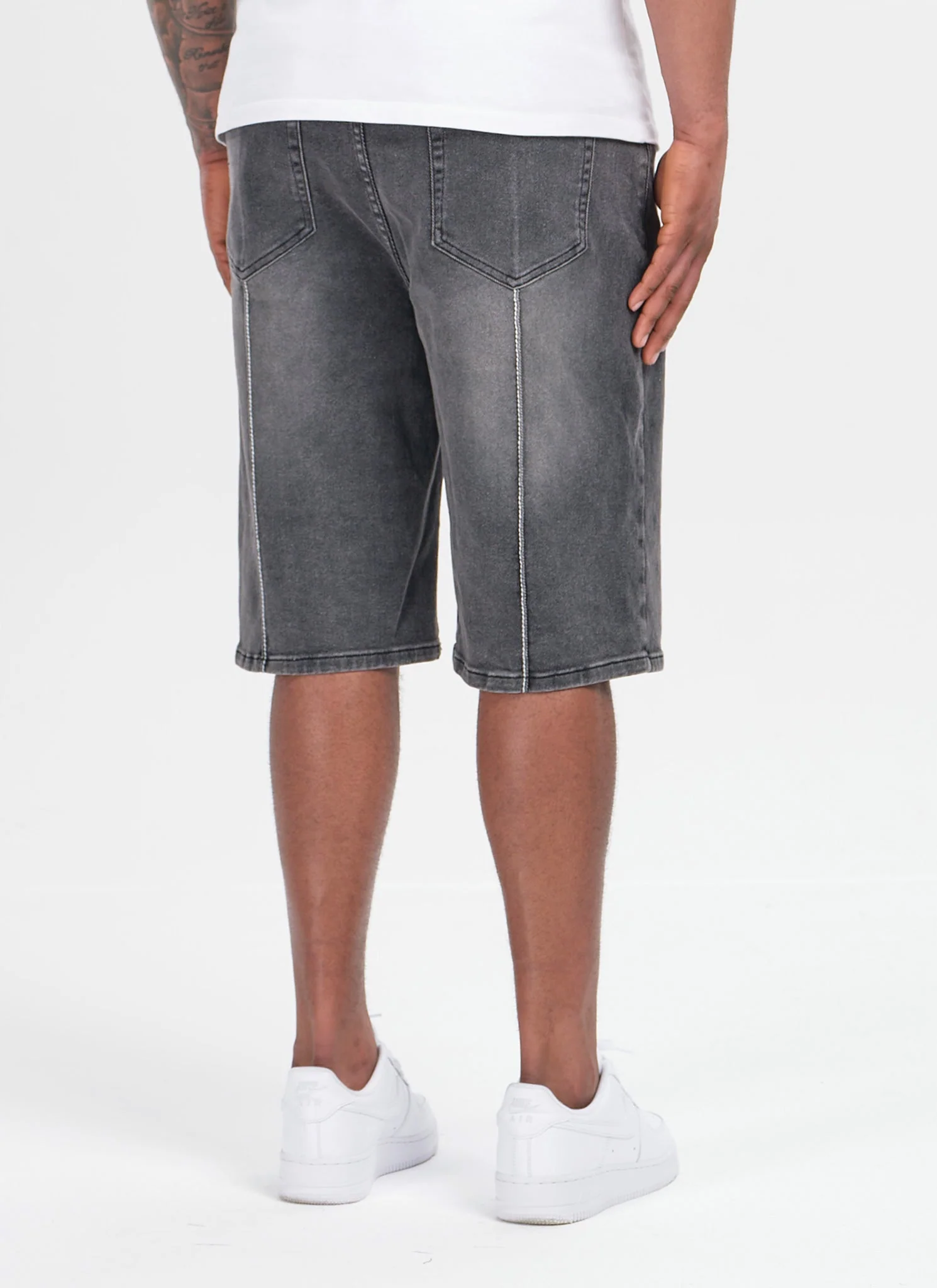 Vintage Pleat Denim Shorts - Grey - Image 5