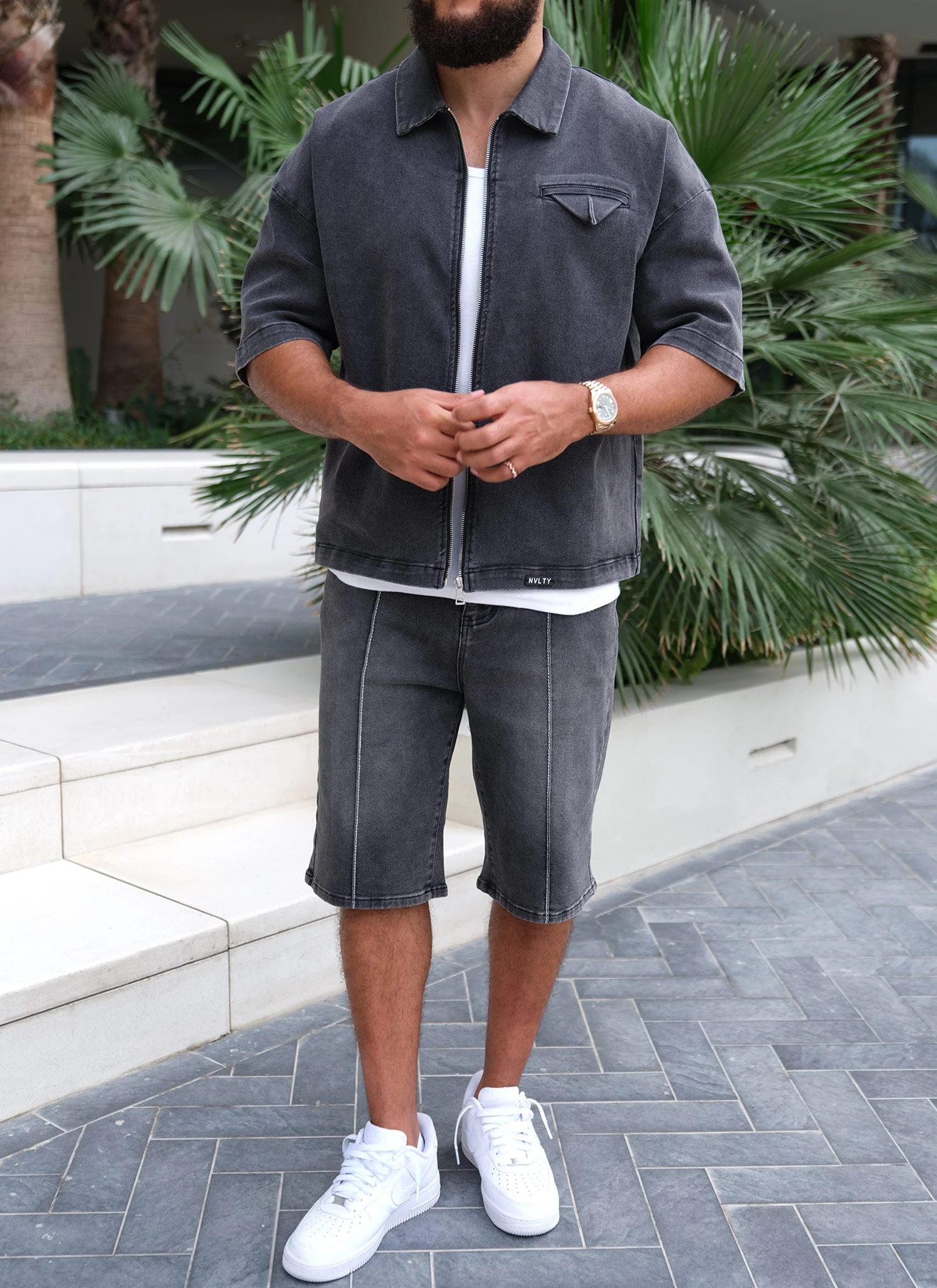 Vintage Pleat Denim Shorts - Grey - Image 7