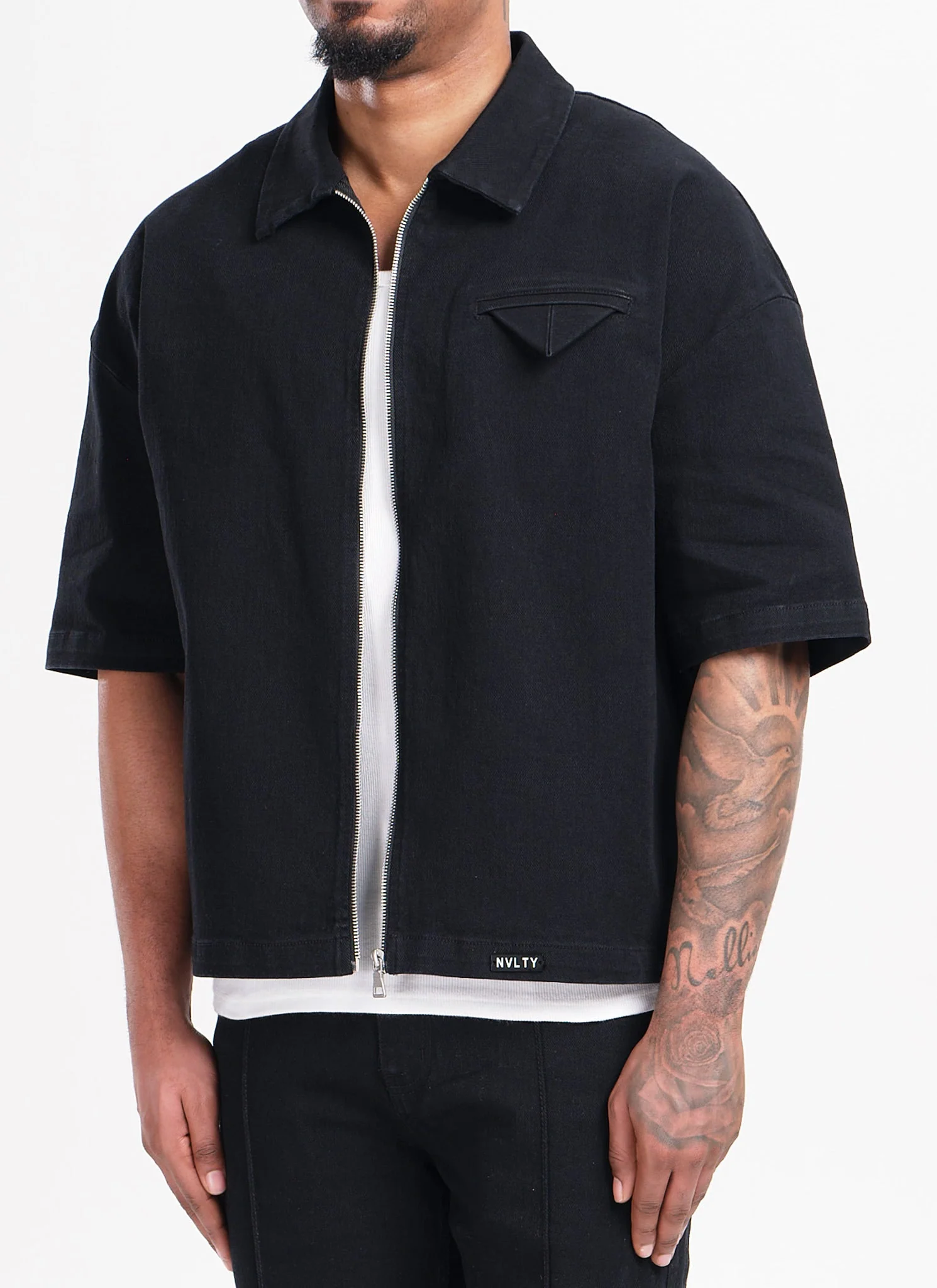 Vintage Pocket Square Denim Shirt - Black - Image 4