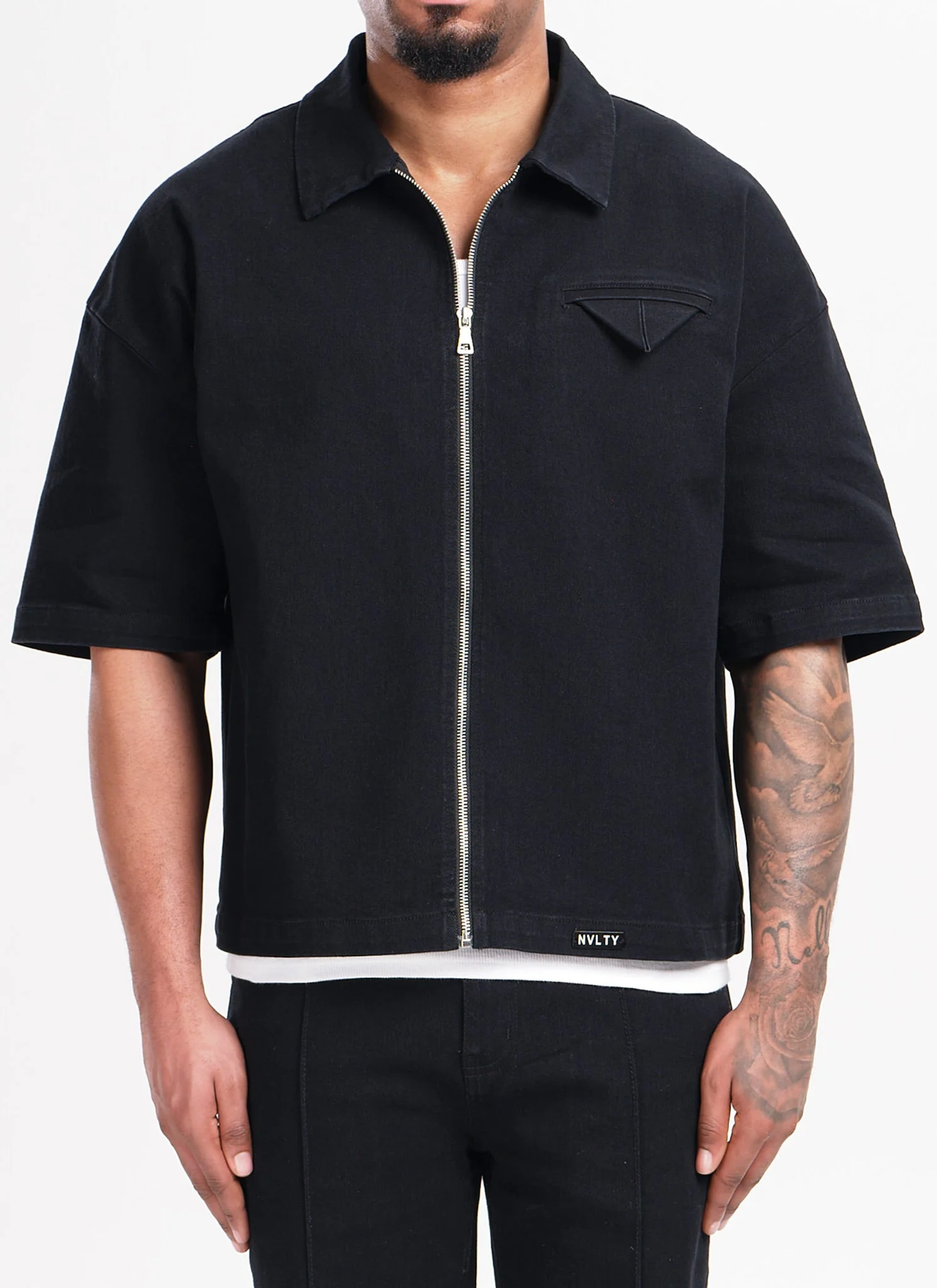 Vintage Pocket Square Denim Shirt - Black - Image 6