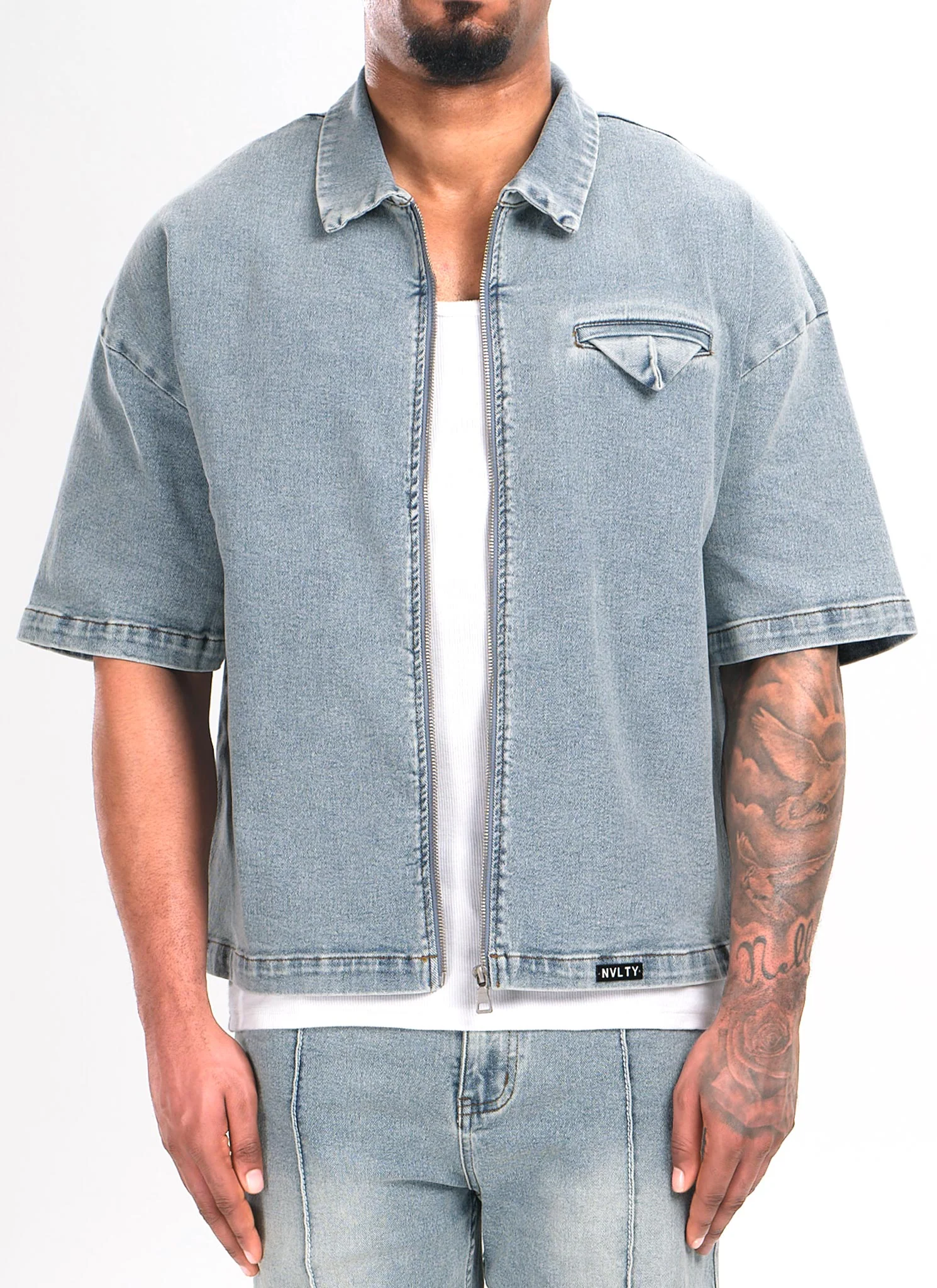 Vintage Pocket Square Denim Shirt - Blue