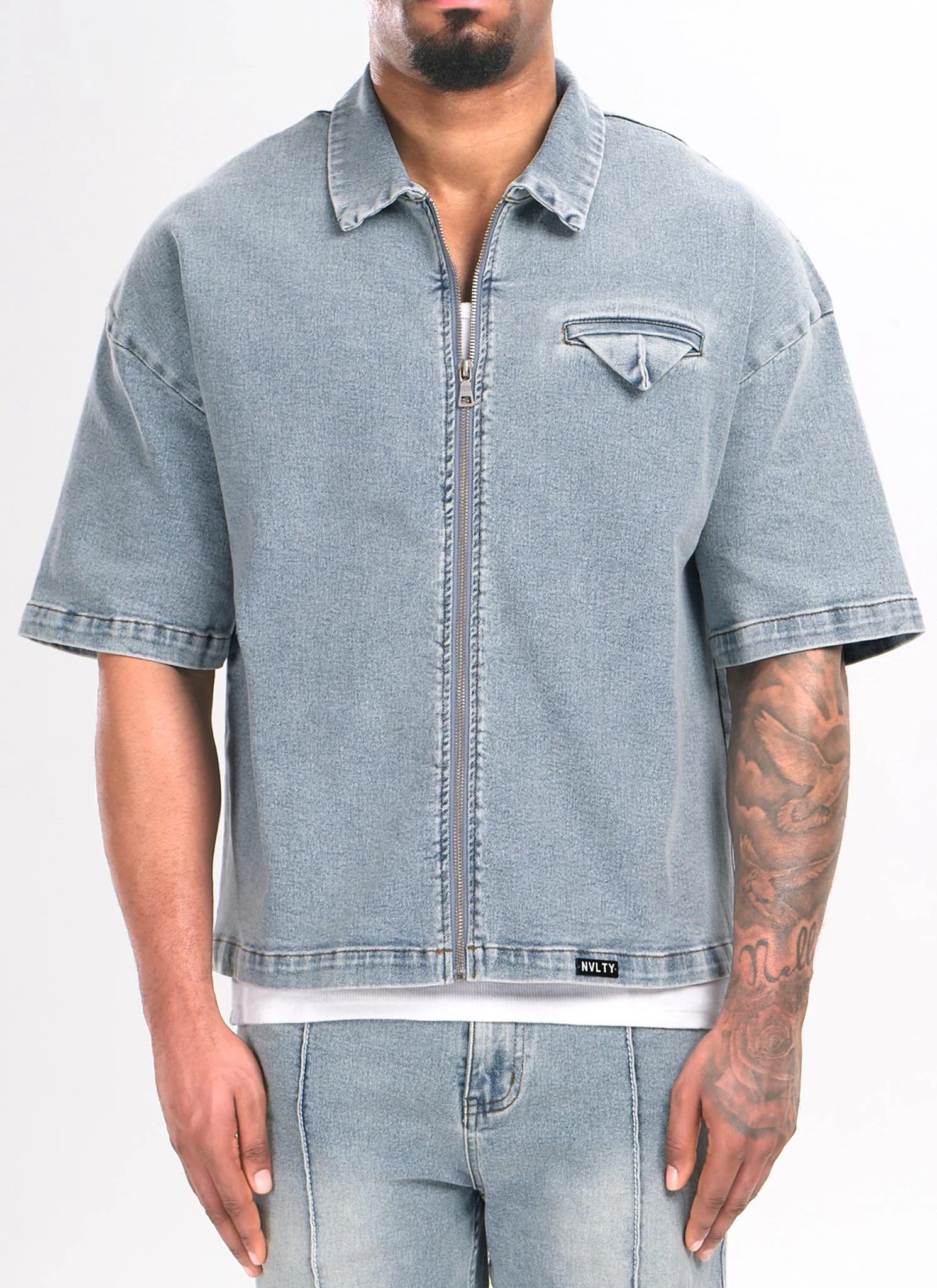 Vintage Pocket Square Denim Shirt - Blue - Image 5