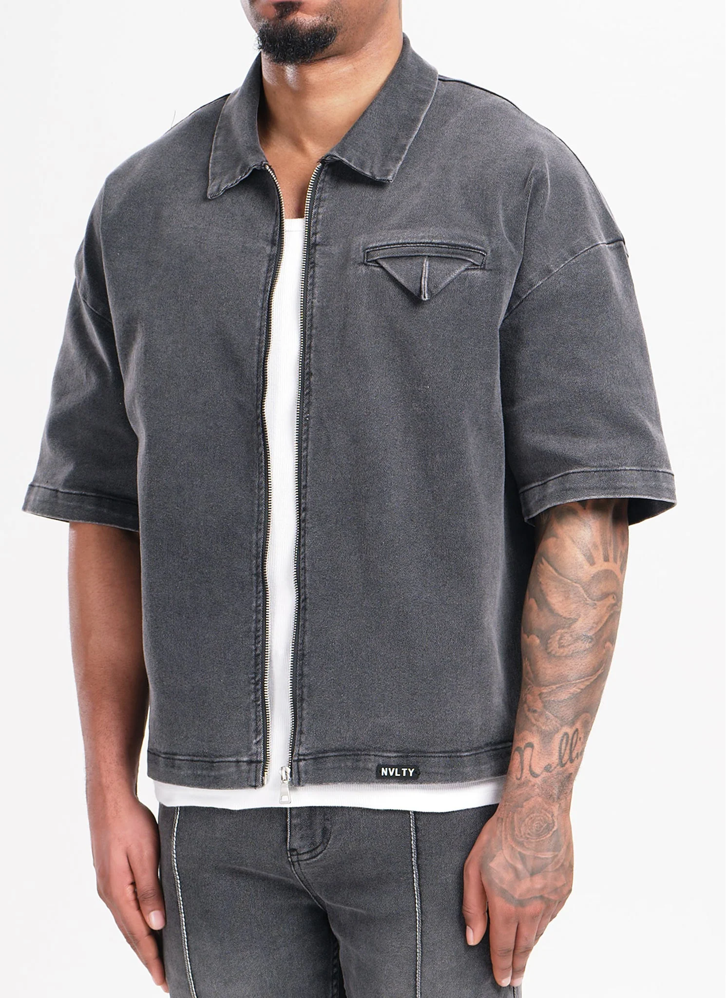 Vintage Pocket Square Denim Shirt - Grey - Image 3