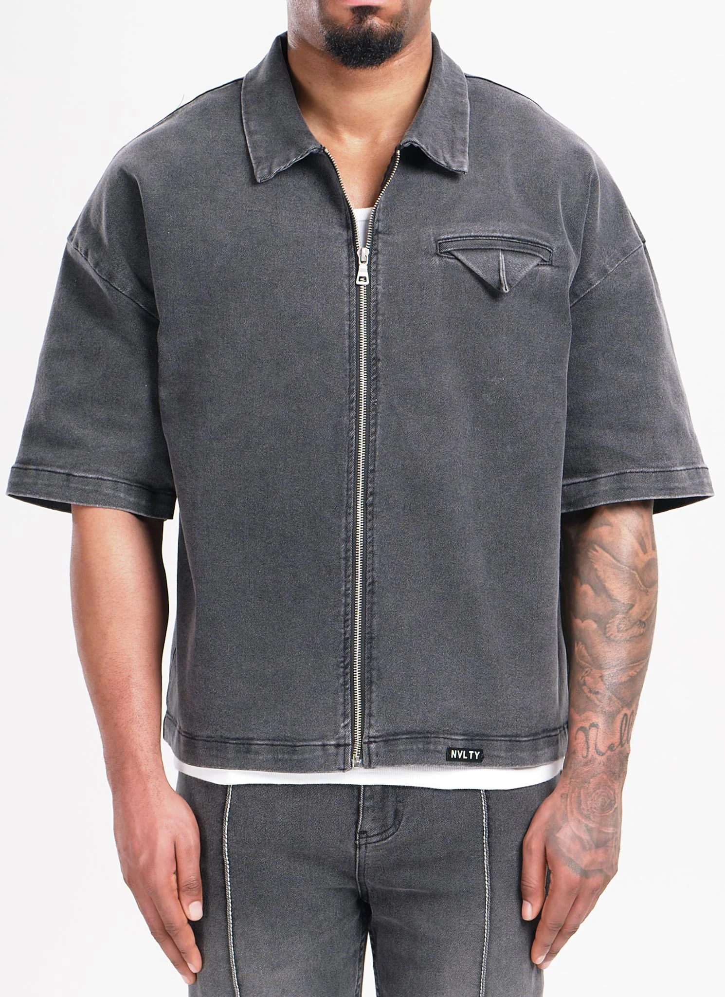 Vintage Pocket Square Denim Shirt - Grey - Image 5