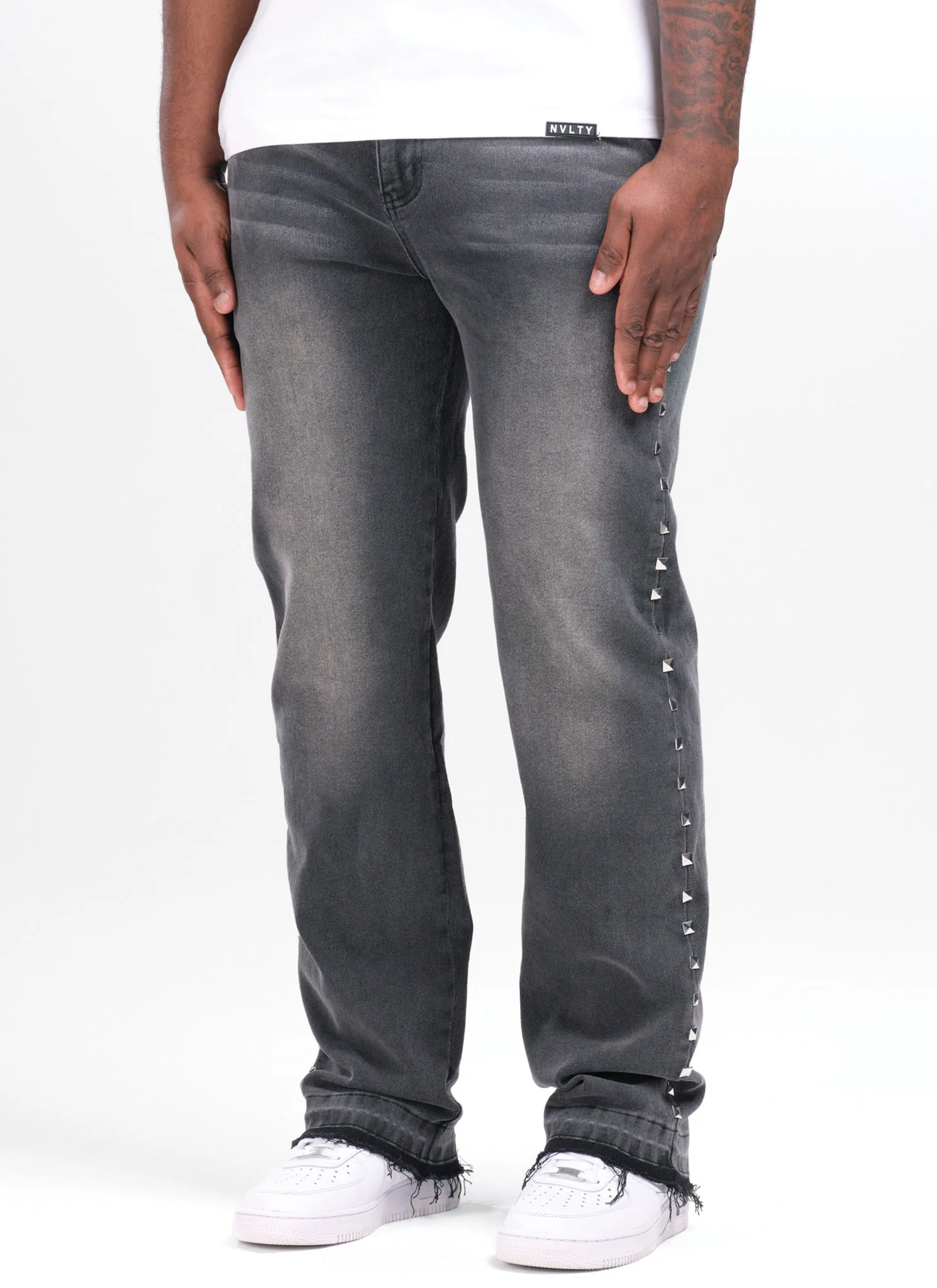 Vintage Pyramid Studded Jeans - Black - Image 3