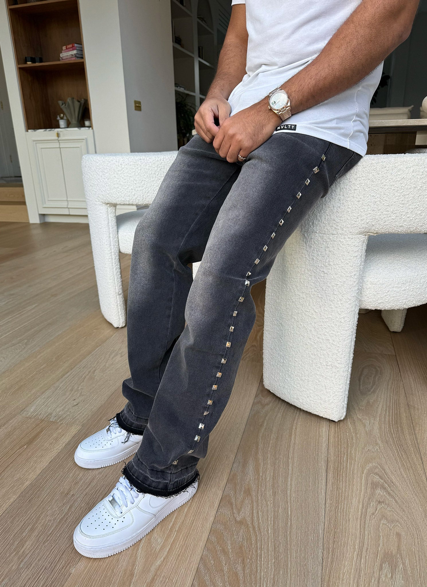 Vintage Pyramid Studded Jeans - Black - Image 4