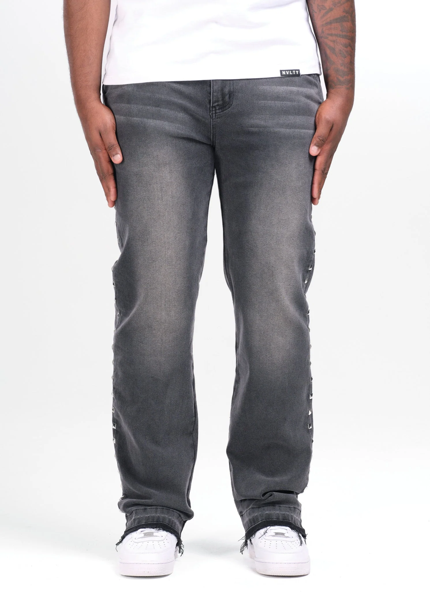Vintage Pyramid Studded Jeans - Black - Image 5