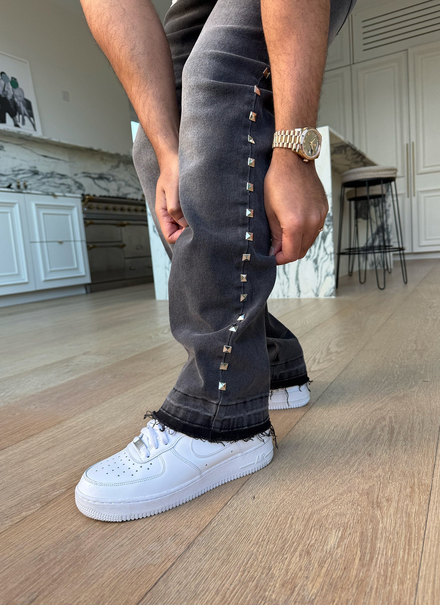 Vintage Pyramid Studded Jeans - Black - Image 6