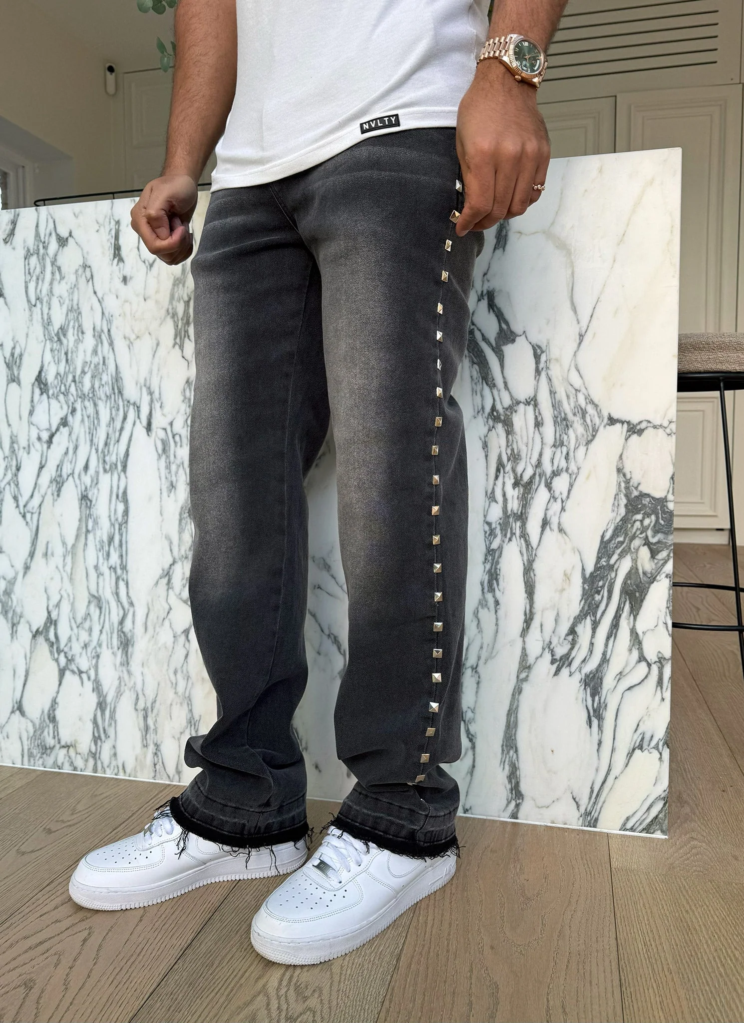 Vintage Pyramid Studded Jeans - Black - Image 7