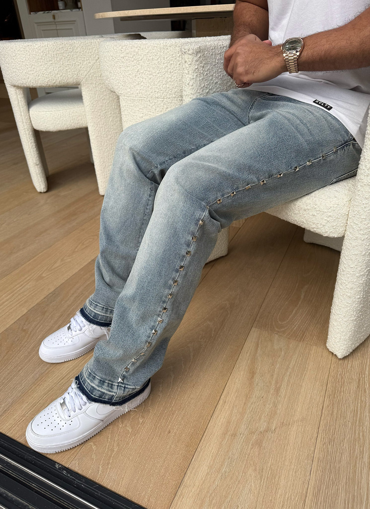 Vintage Pyramid Studded Jeans - Blue - Image 10