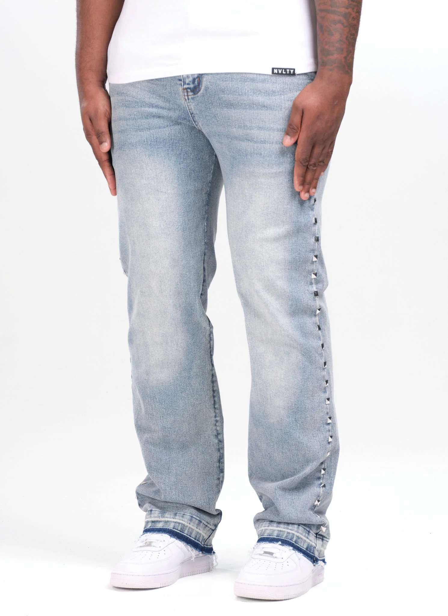 Vintage Pyramid Studded Jeans - Blue - Image 3