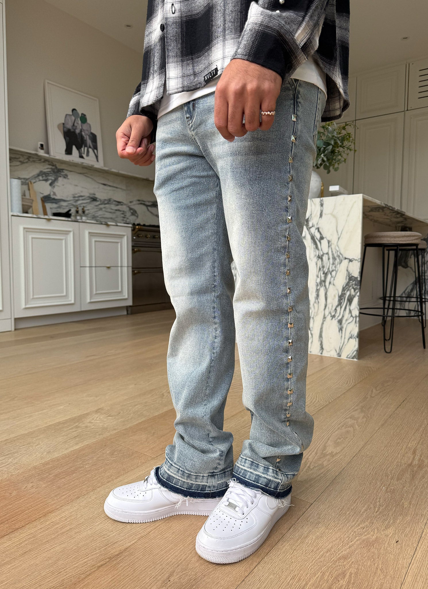 Vintage Pyramid Studded Jeans - Blue - Image 4