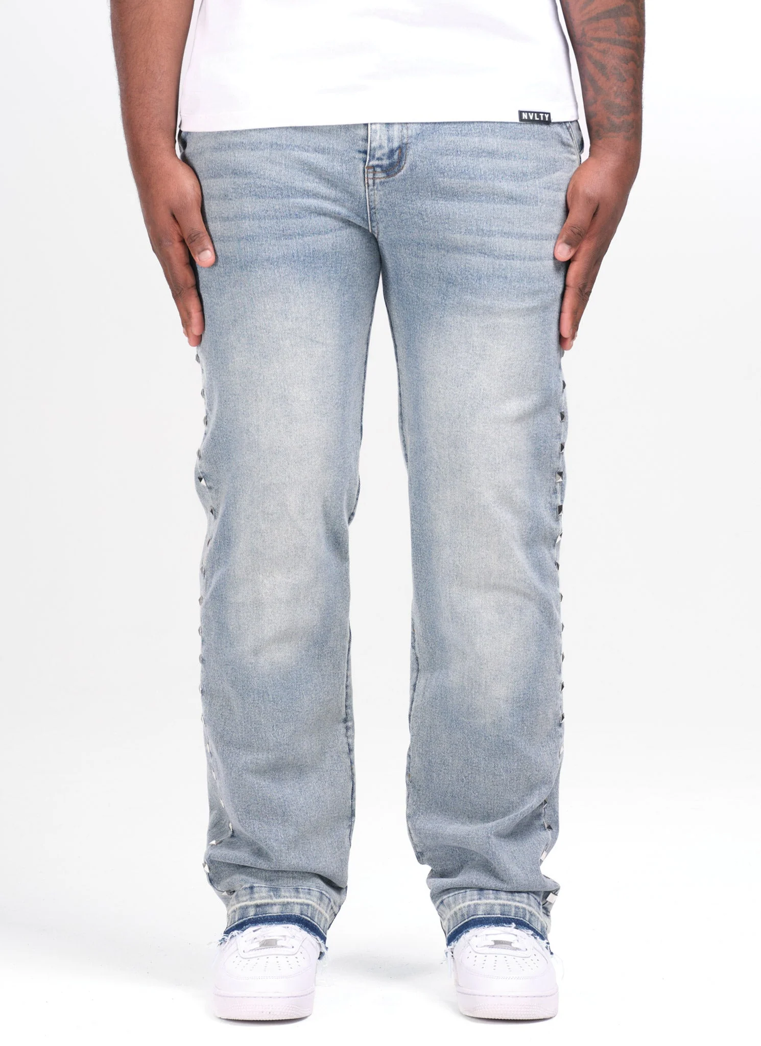 Vintage Pyramid Studded Jeans - Blue - Image 5