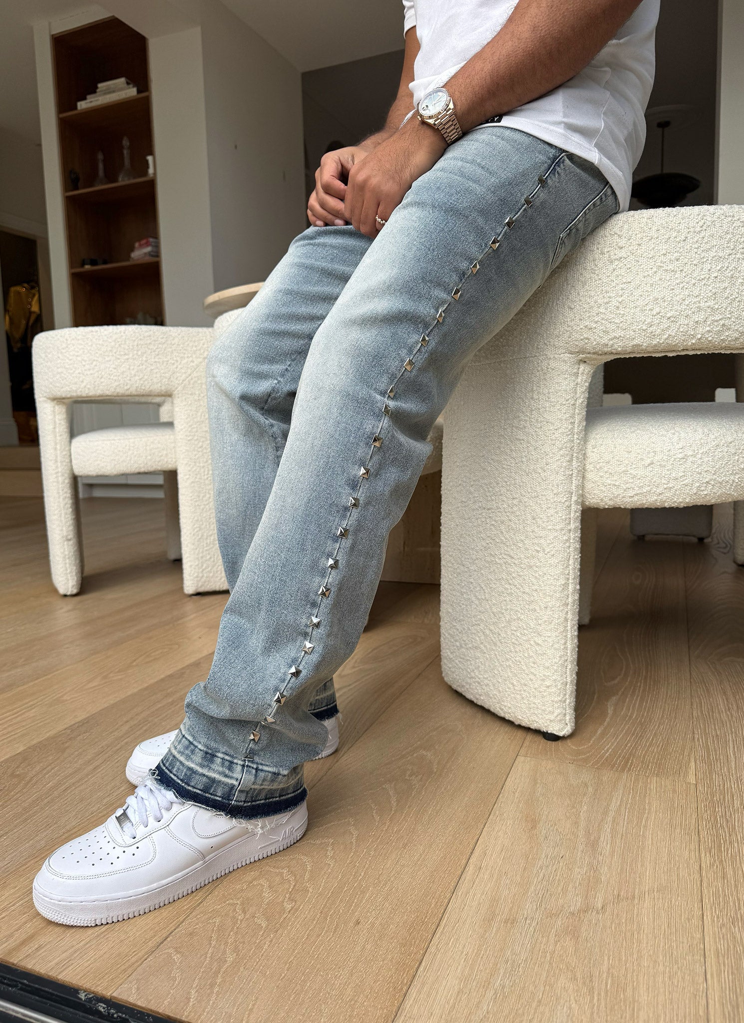 Vintage Pyramid Studded Jeans - Blue - Image 7
