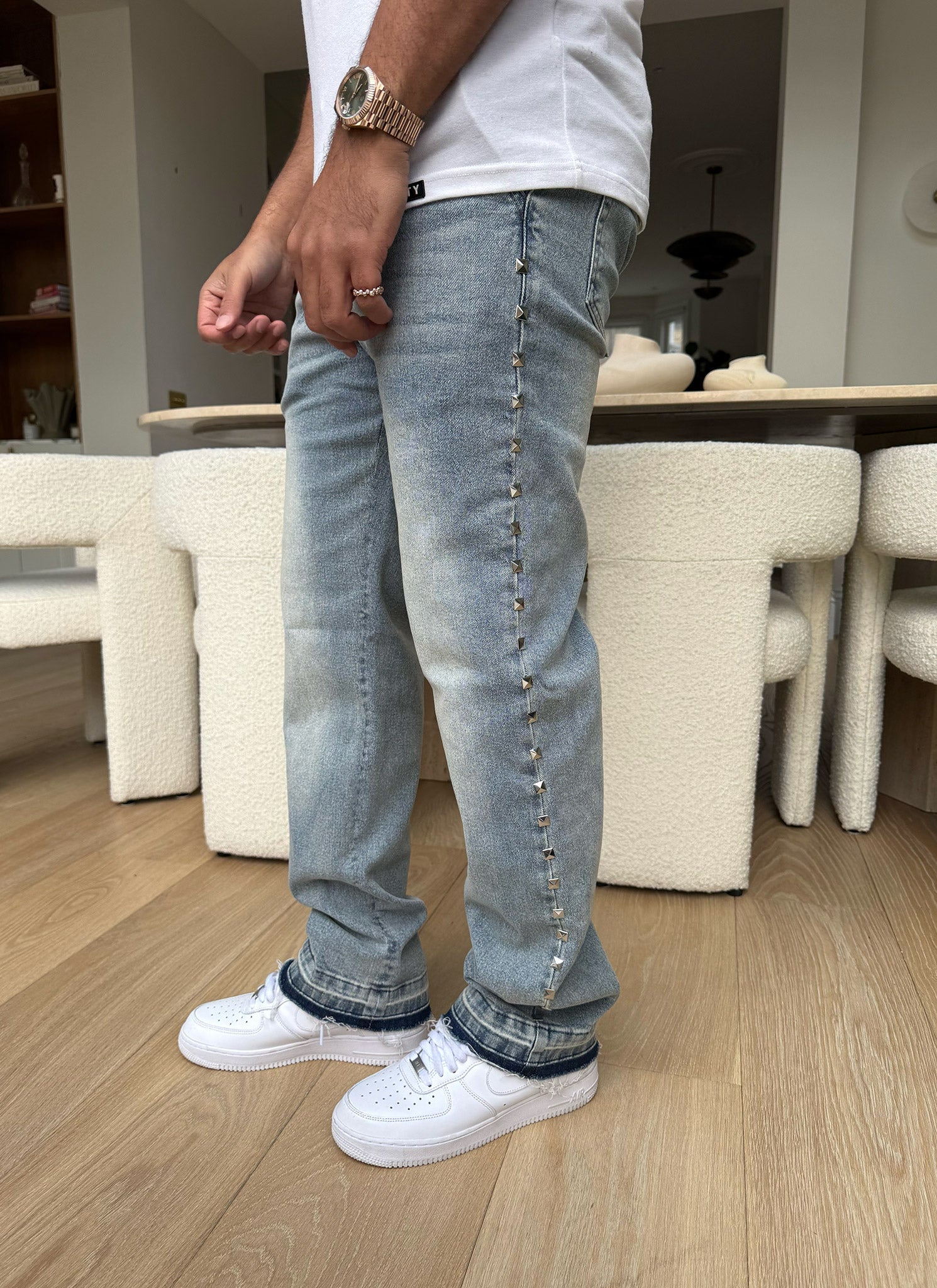 Vintage Pyramid Studded Jeans - Blue - Image 8