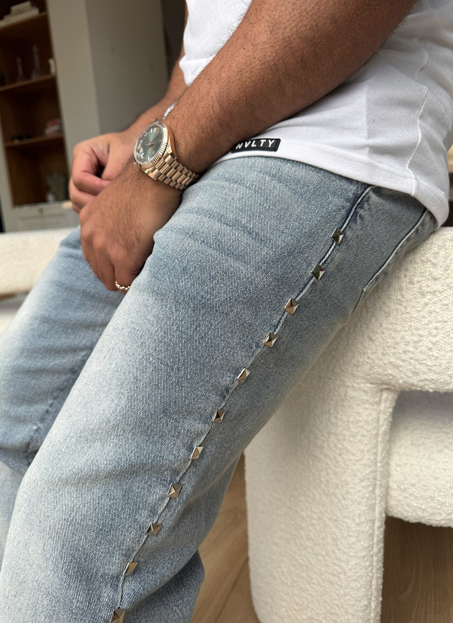 Vintage Pyramid Studded Jeans - Blue - Image 9