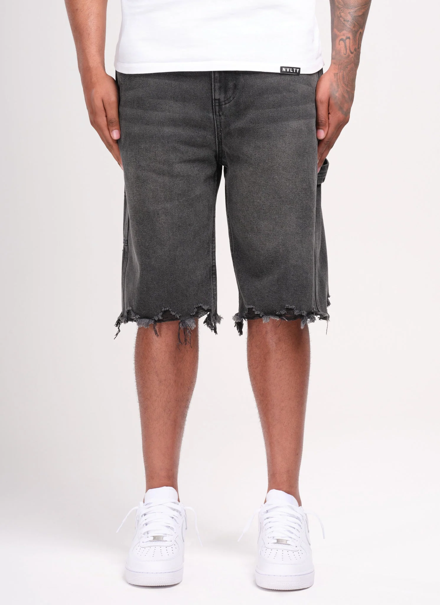 Vintage Raw Hem Denim Shorts - Black - Image 2