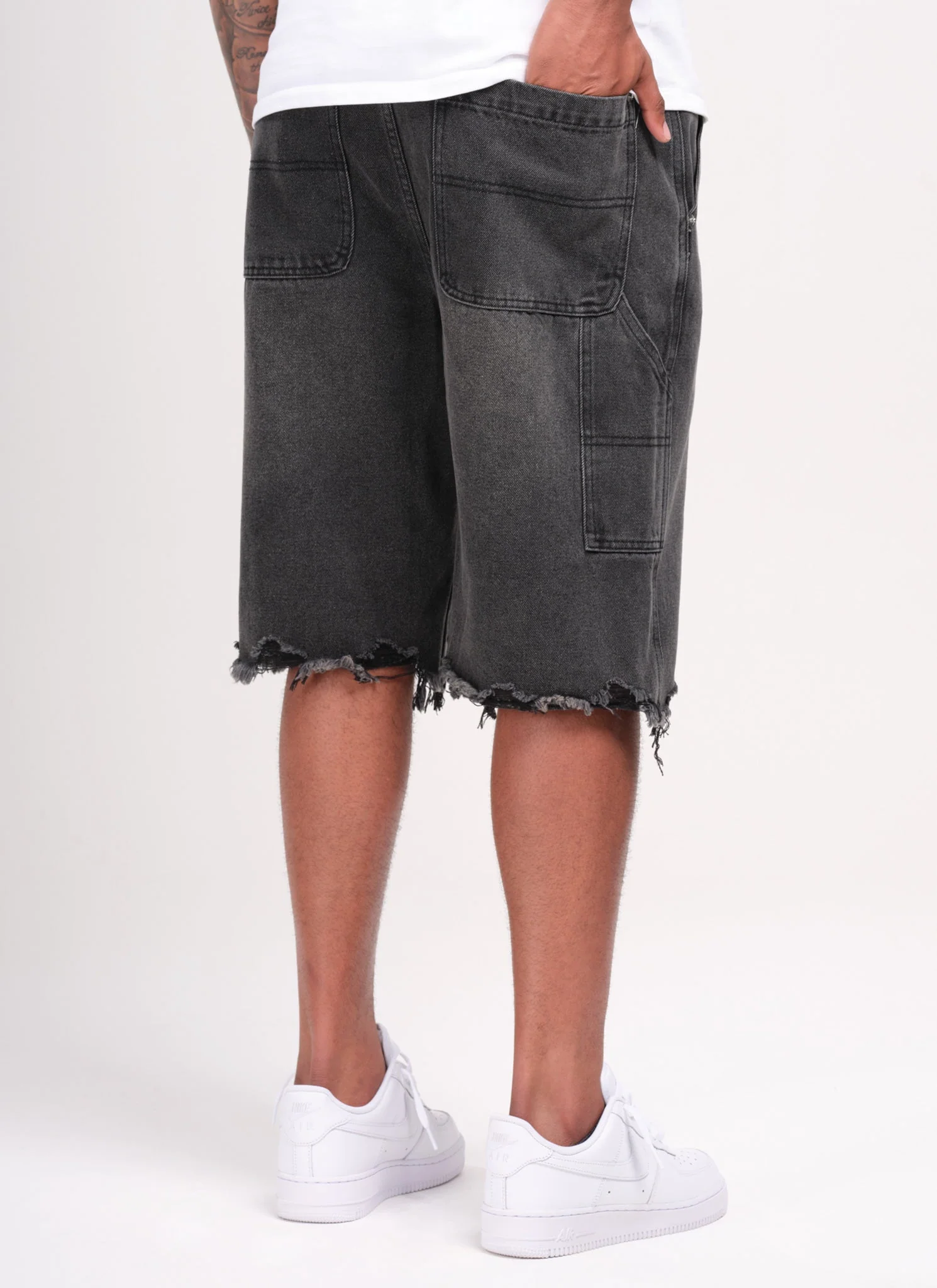 Vintage Raw Hem Denim Shorts - Black - Image 4