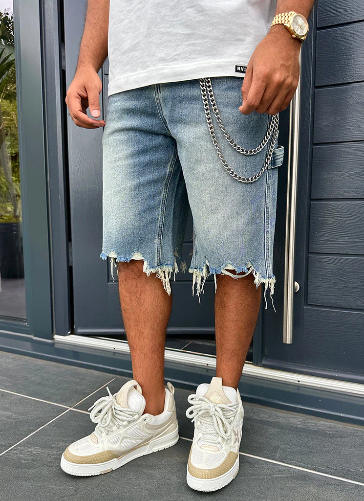 Vintage Raw Hem Denim Shorts - Blue - Image 11