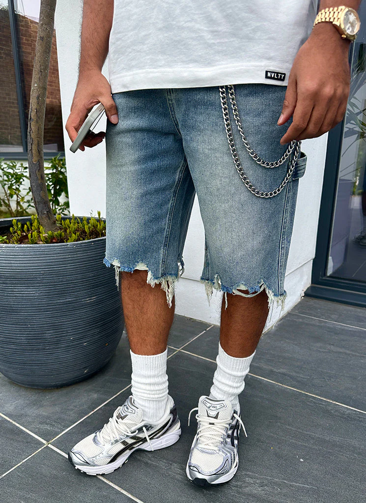 Vintage Raw Hem Denim Shorts - Blue - Image 14