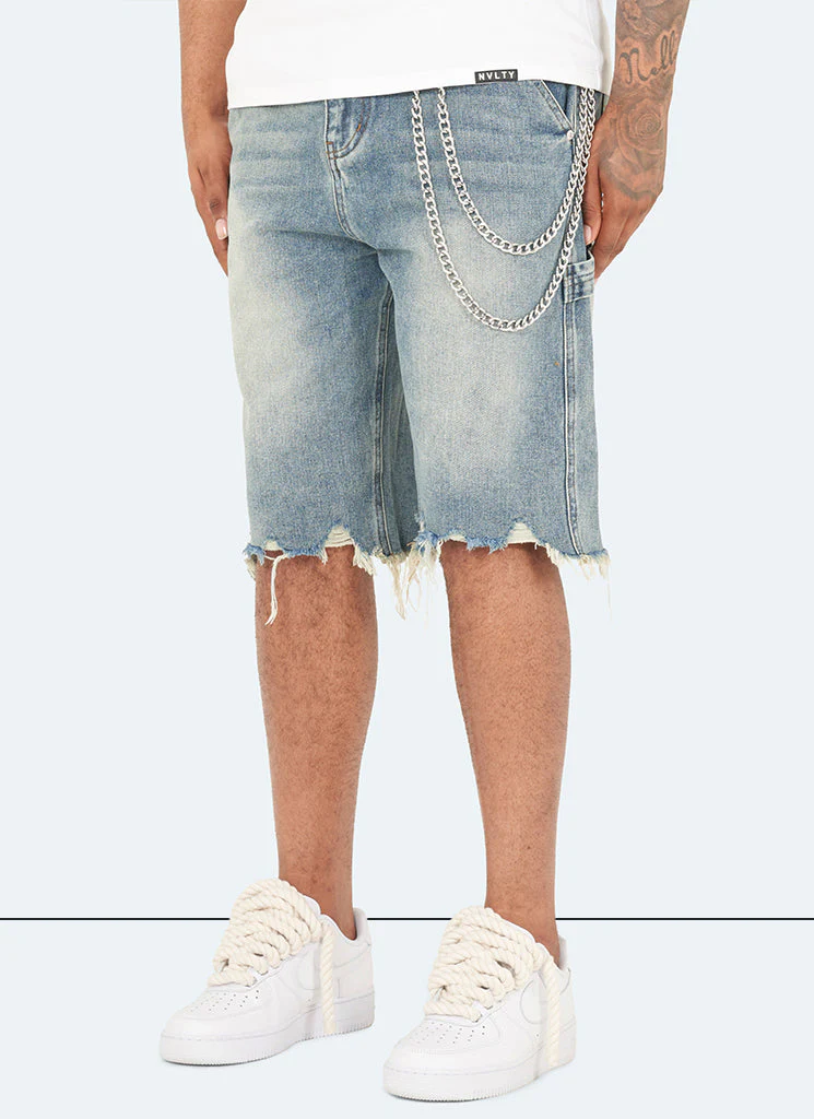 Vintage Raw Hem Denim Shorts - Blue - Image 2