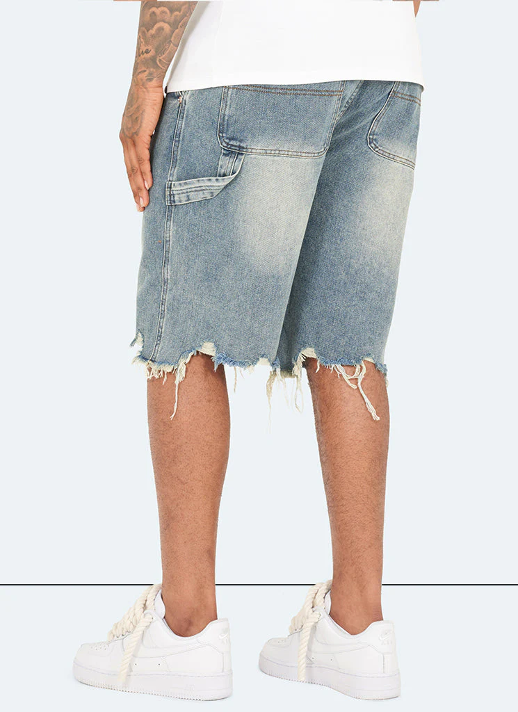 Vintage Raw Hem Denim Shorts - Blue - Image 5