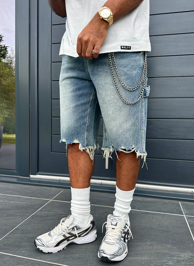 Vintage Raw Hem Denim Shorts - Blue - Image 8