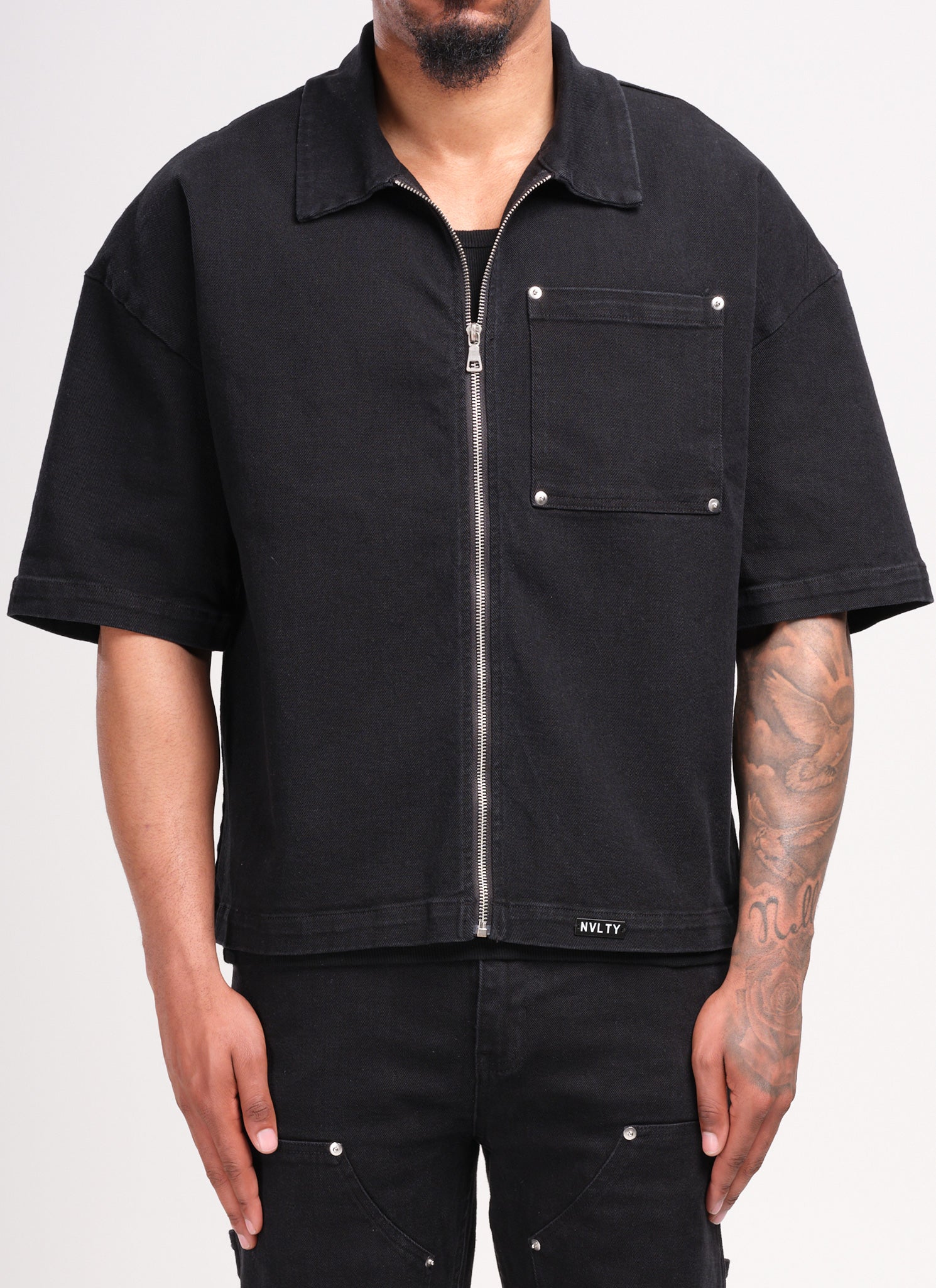 Vintage Rivet Denim Shirt - Black - Image 6