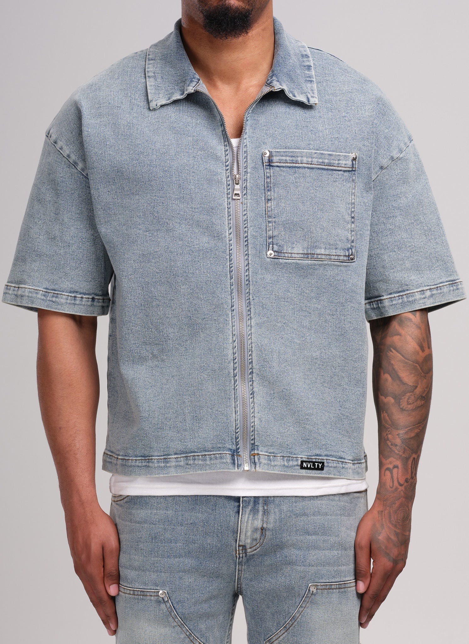 Vintage Rivet Denim Shirt - Blue - Image 4