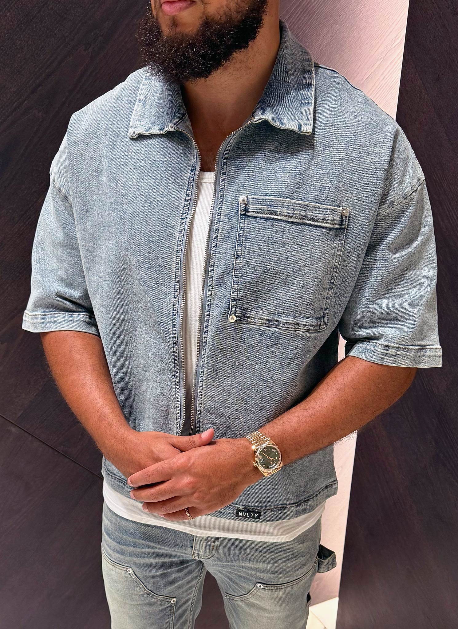Vintage Rivet Denim Shirt - Blue - Image 6