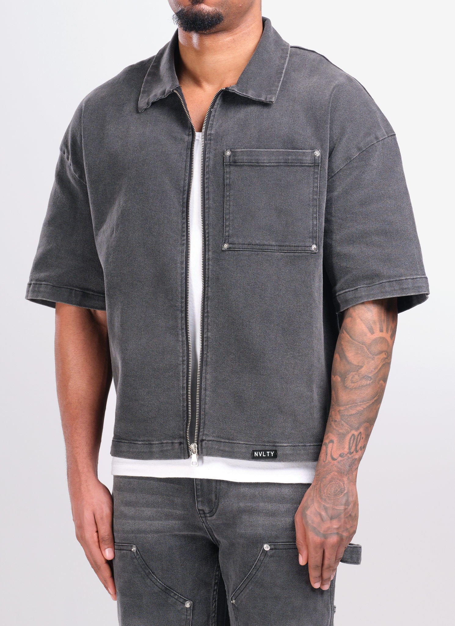 Vintage Rivet Denim Shirt - Grey - Image 3