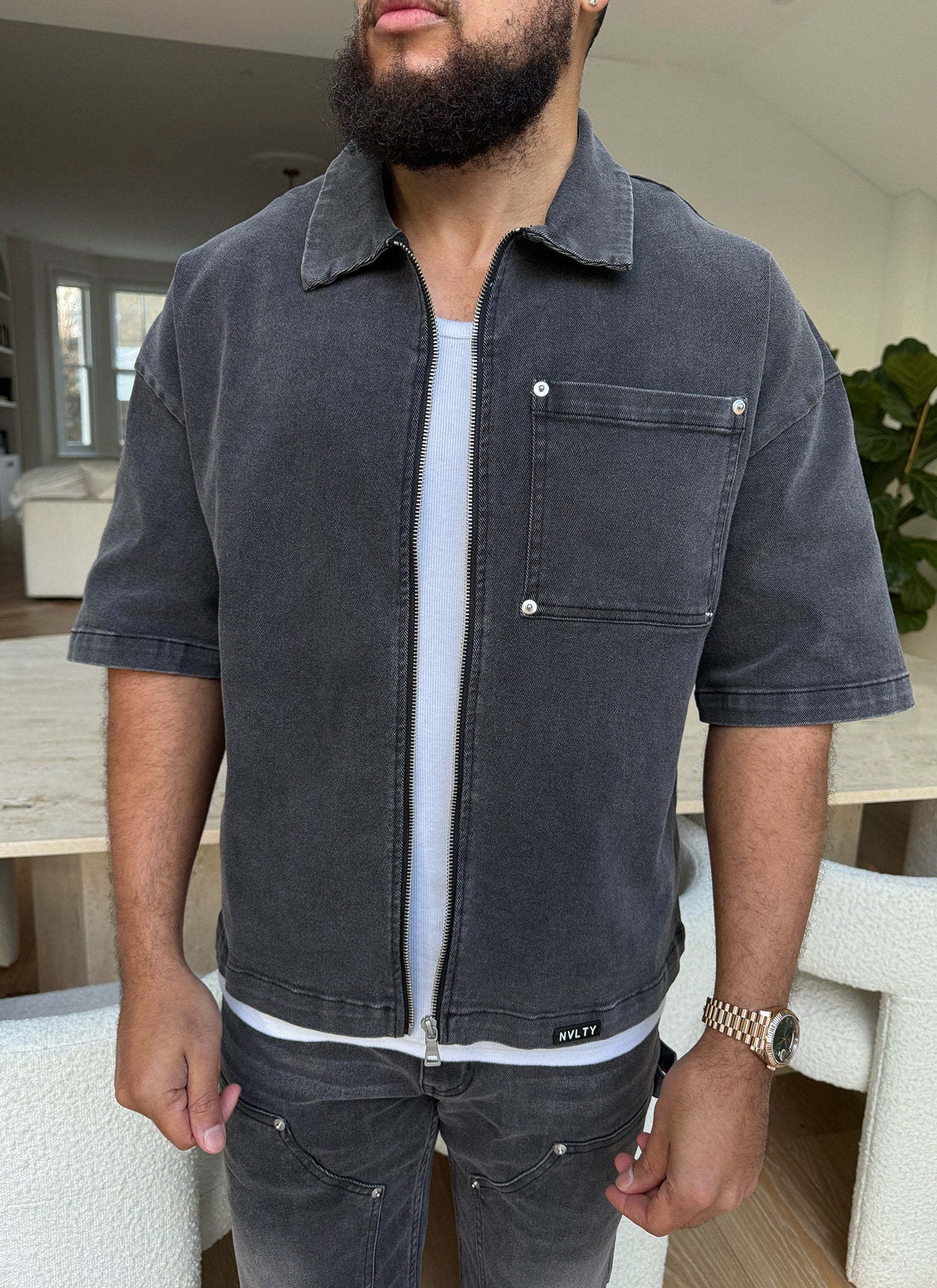 Vintage Rivet Denim Shirt - Grey - Image 7