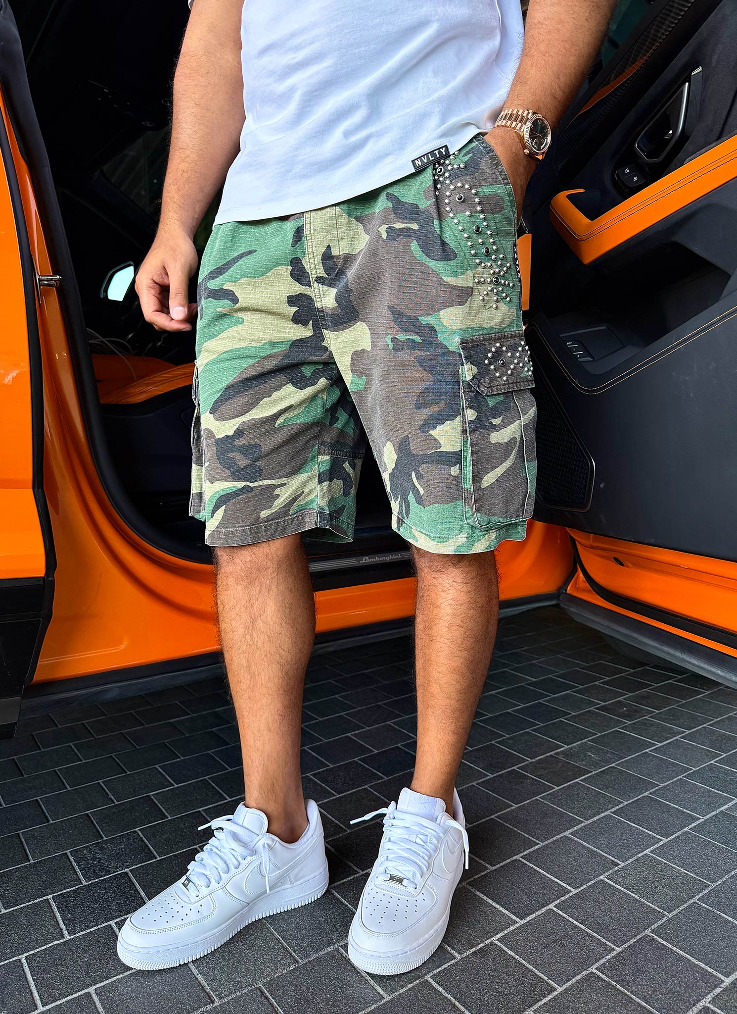 Vintage Studded Cargo Shorts - Camo - Image 13