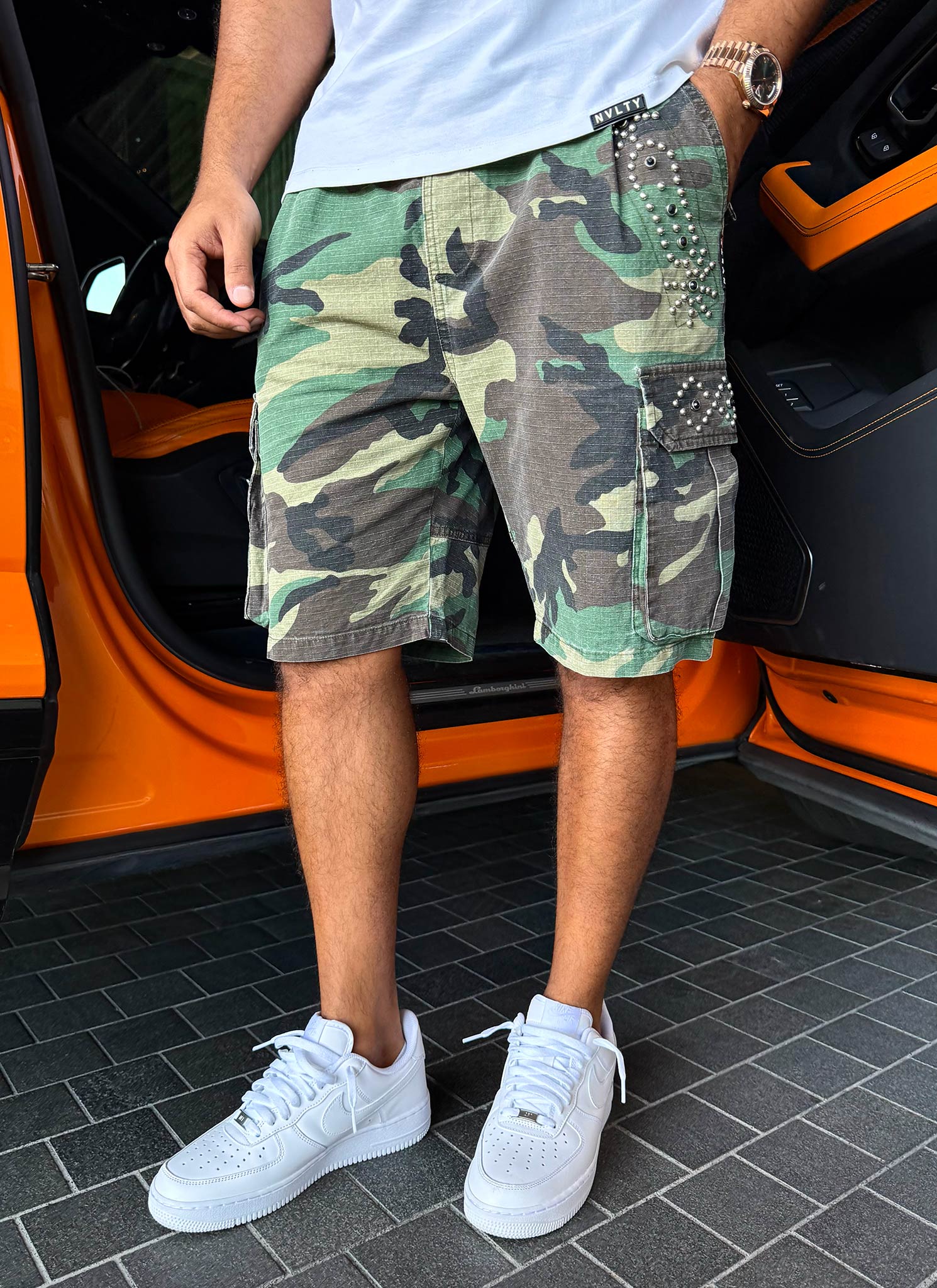Vintage Studded Cargo Shorts - Camo - Image 15