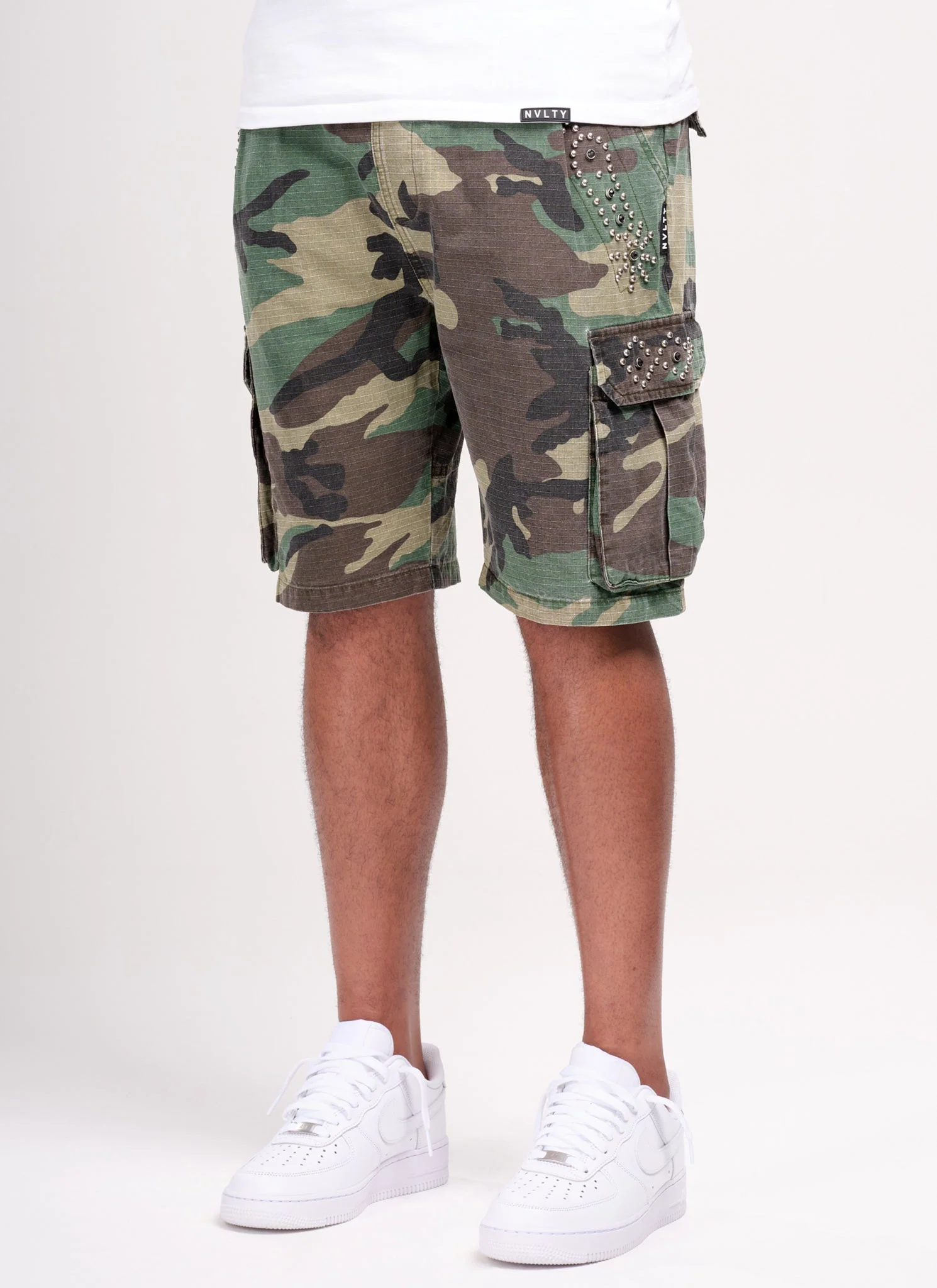 Vintage Studded Cargo Shorts - Camo - Image 2