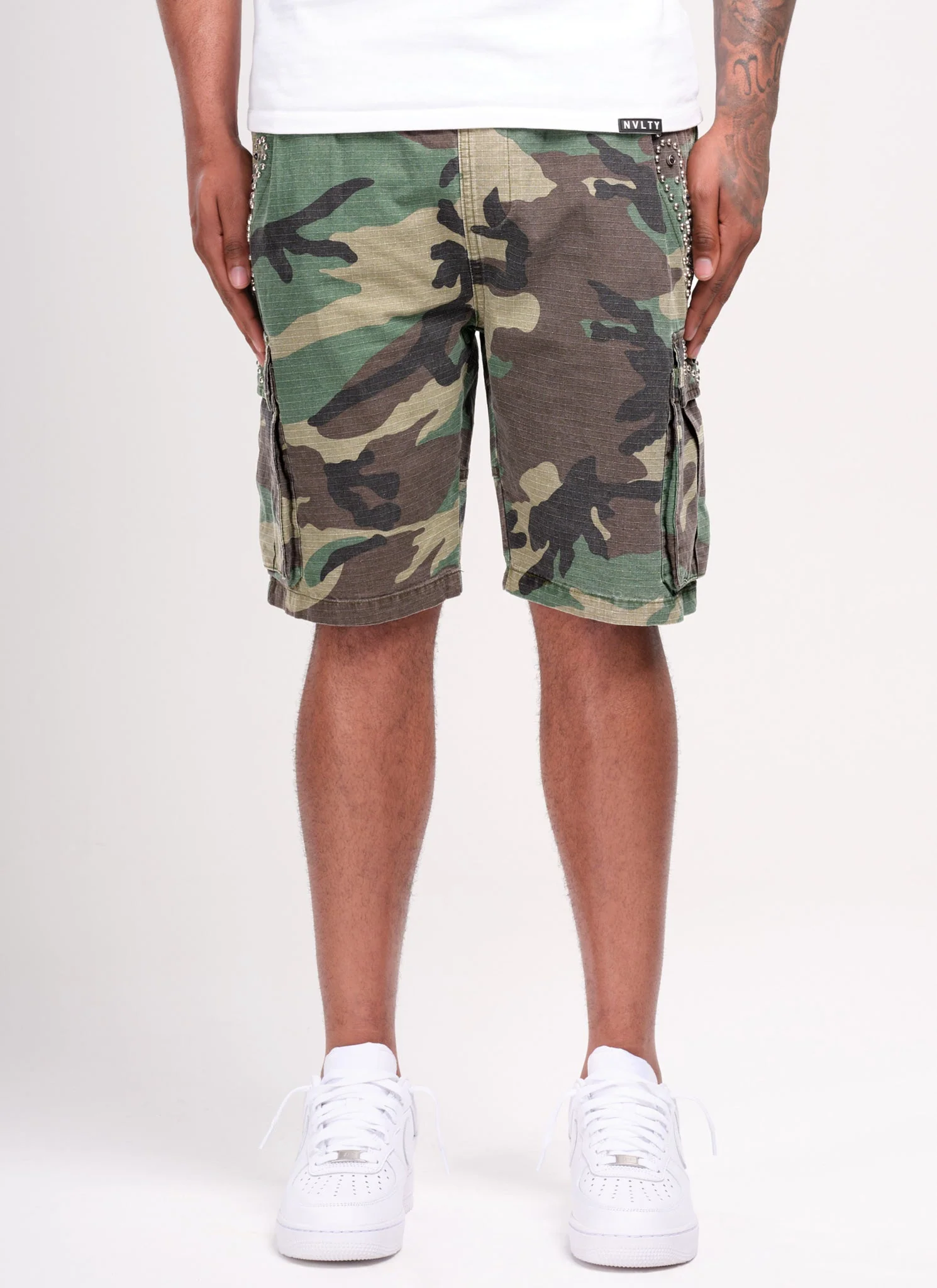 Vintage Studded Cargo Shorts - Camo - Image 4
