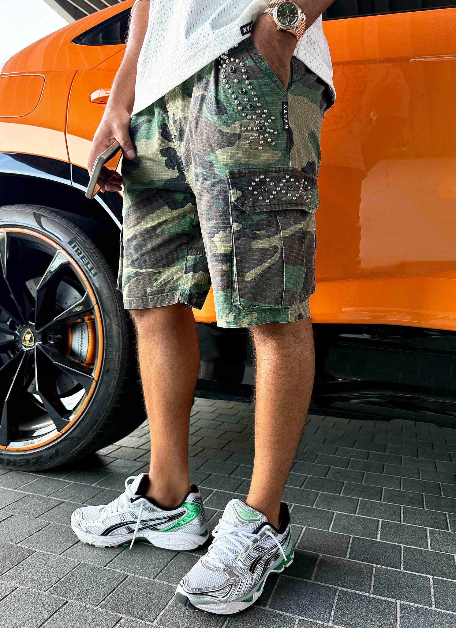 Vintage Studded Cargo Shorts - Camo - Image 8