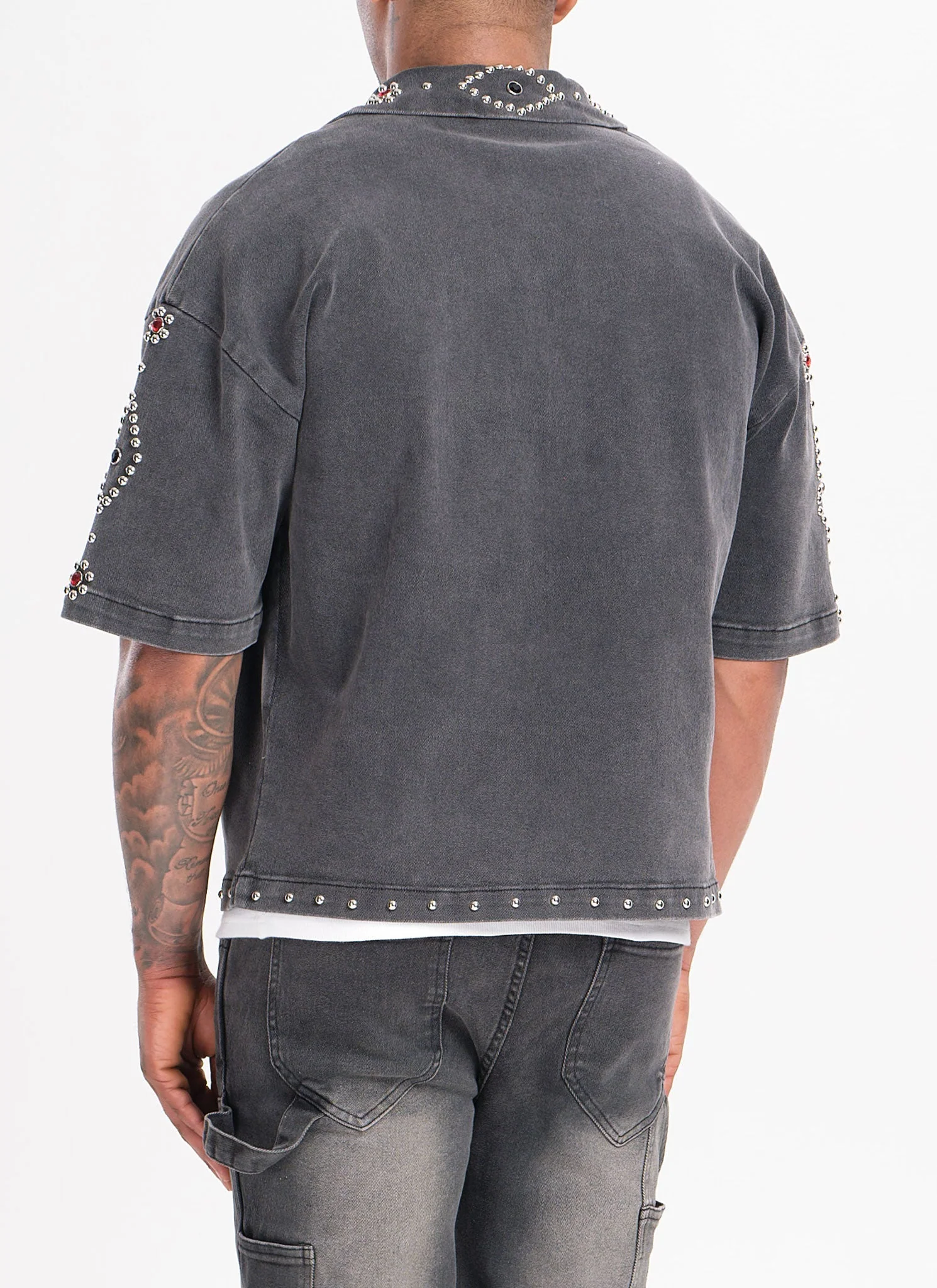 Vintage Studded Denim Shirt - Black - Image 8