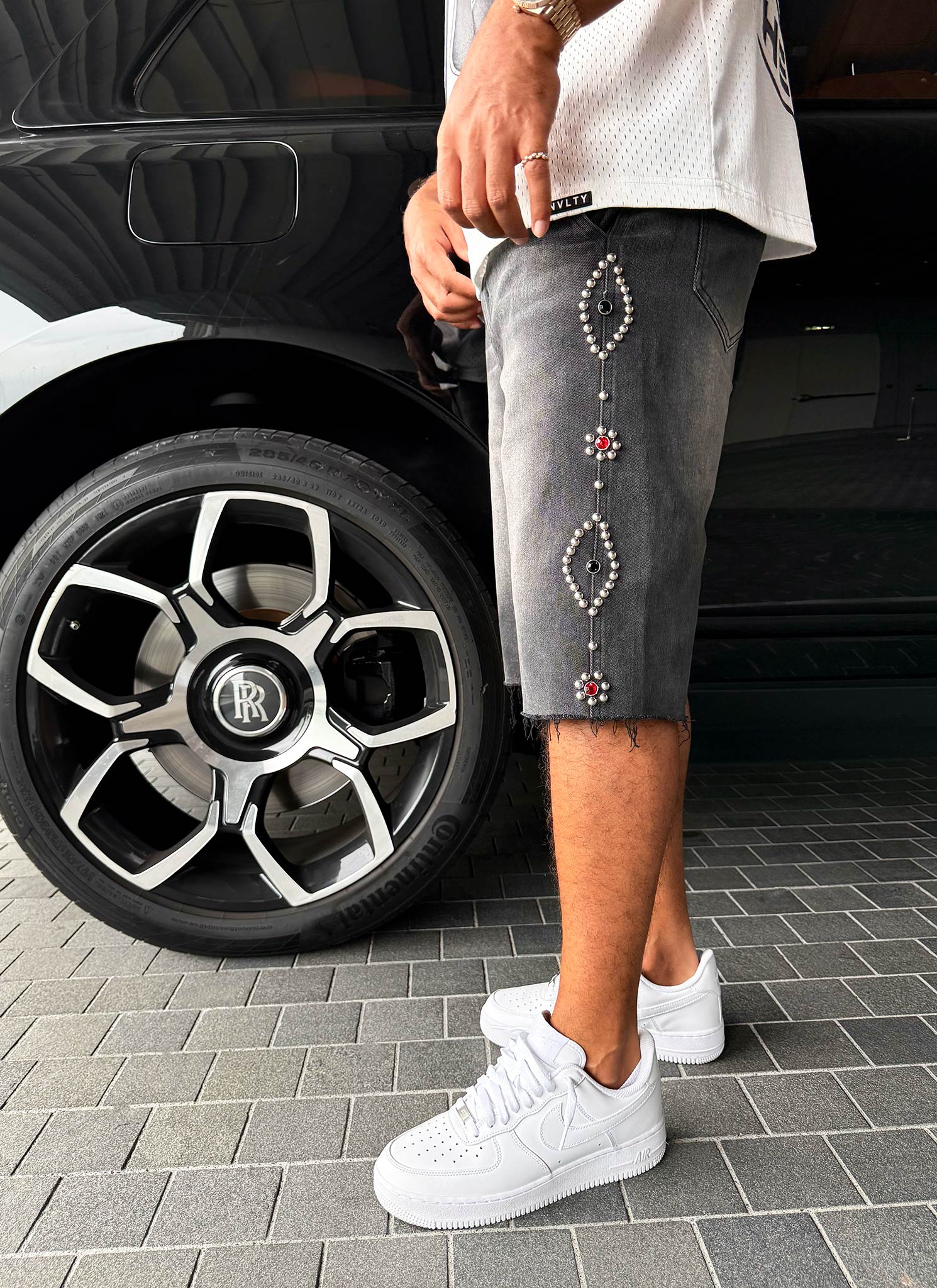 Vintage Studded Denim Shorts - Black - Image 6