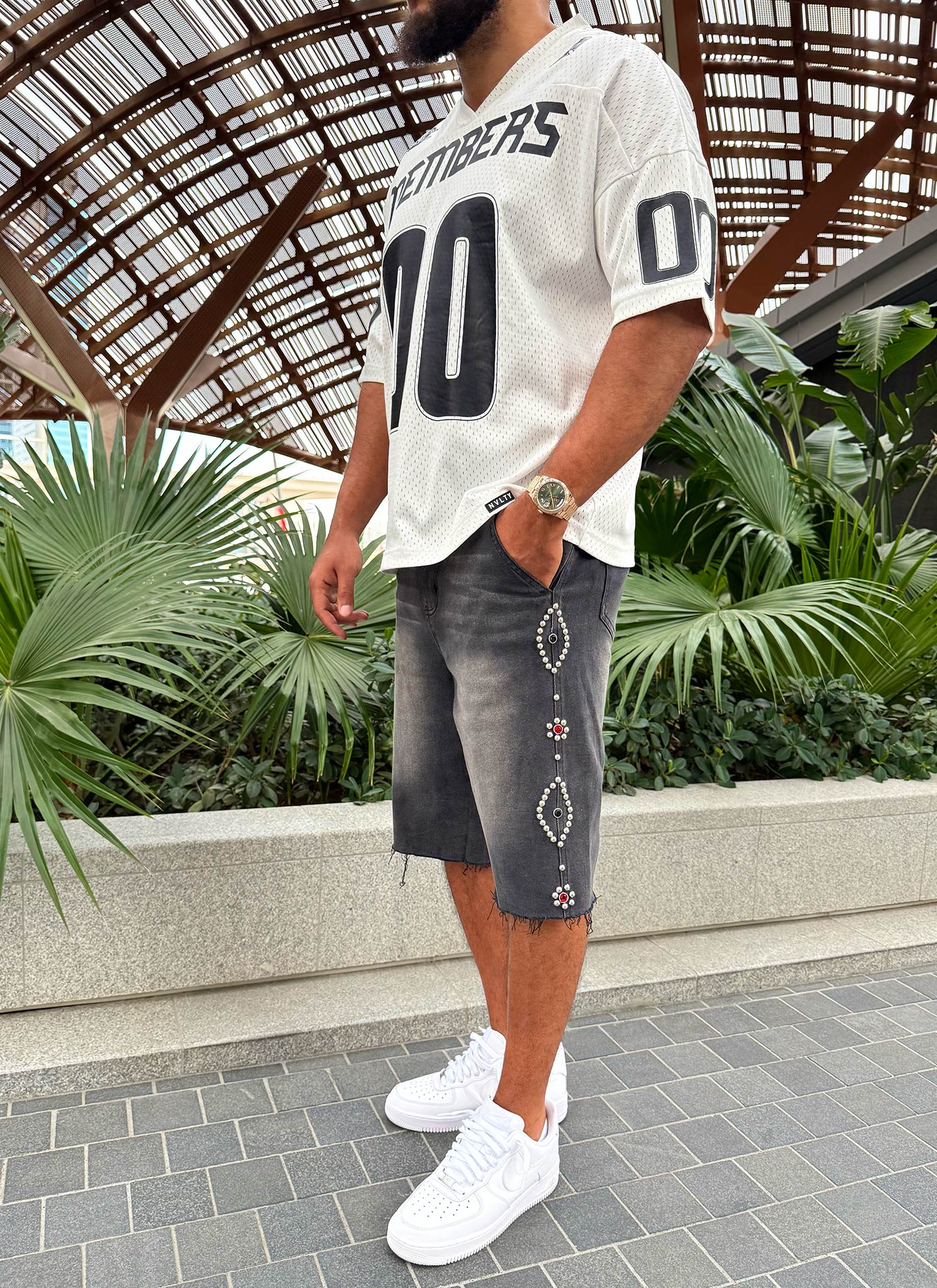 Vintage Studded Denim Shorts - Black - Image 7