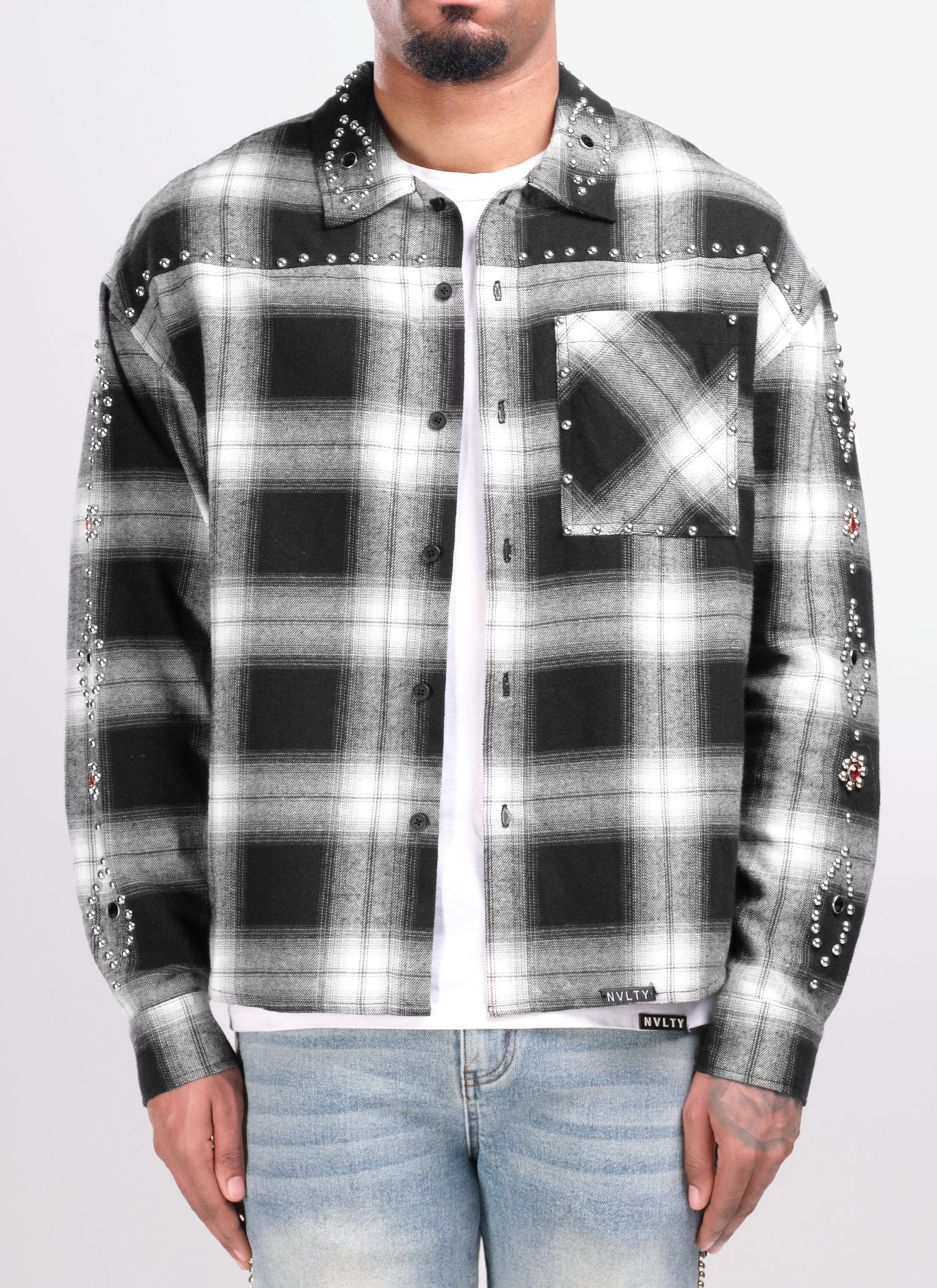 Vintage Studded Flannel - Black - Image 3