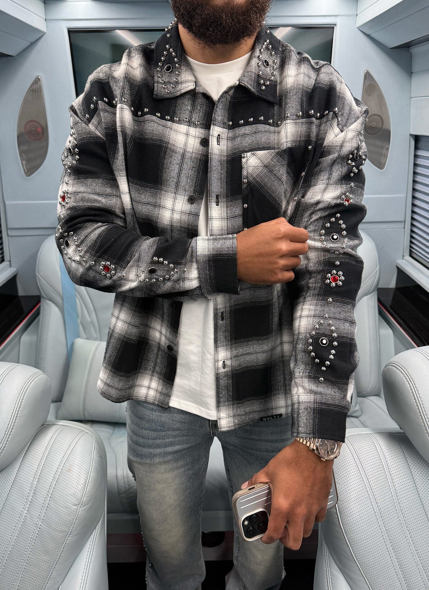 Vintage Studded Flannel - Black - Image 4