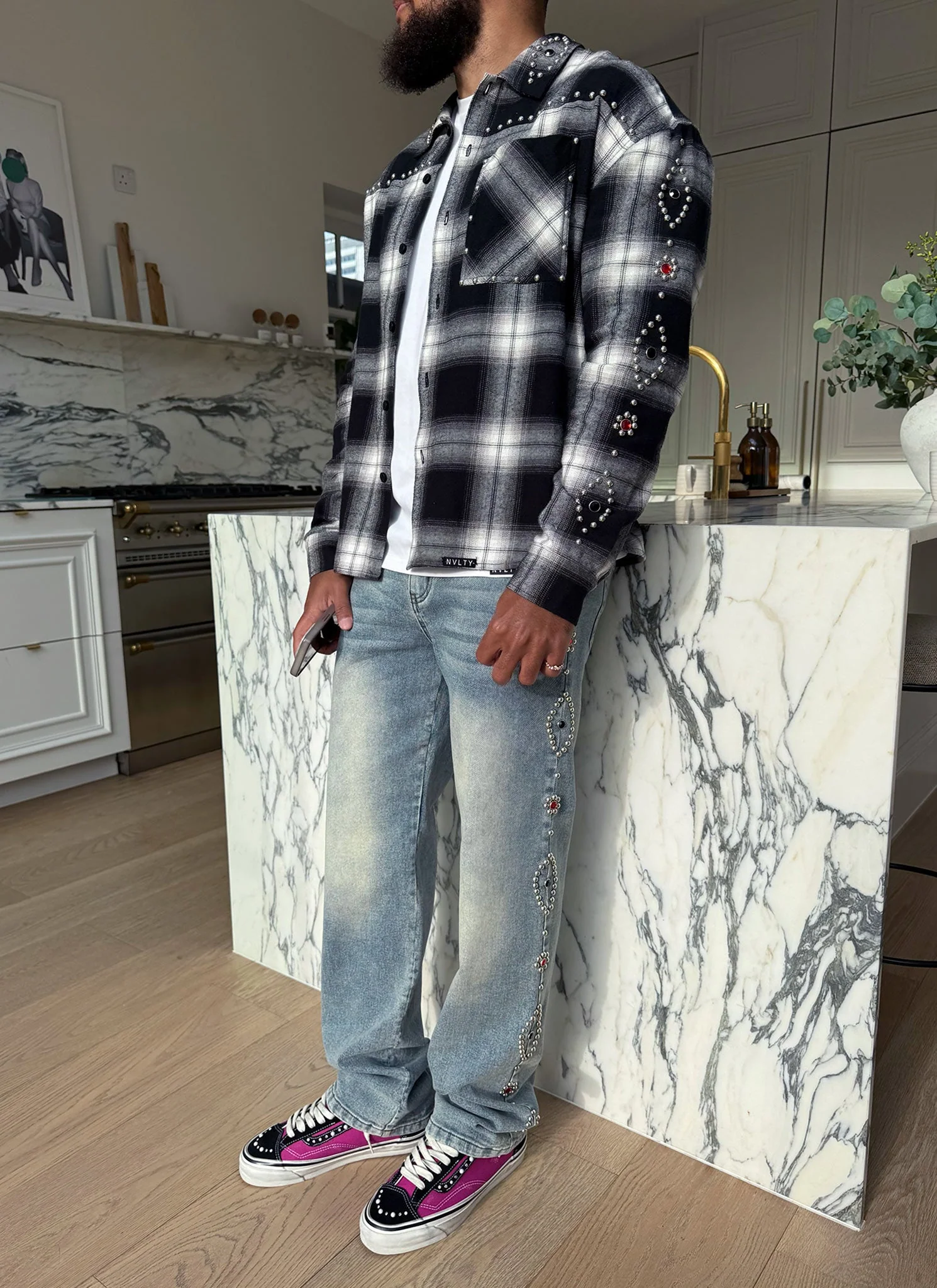 Vintage Studded Flannel - Black - Image 5