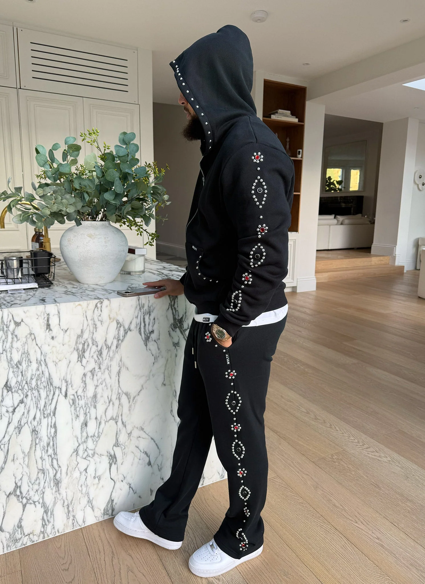 Vintage Studded Flare Joggers - Black - Image 10