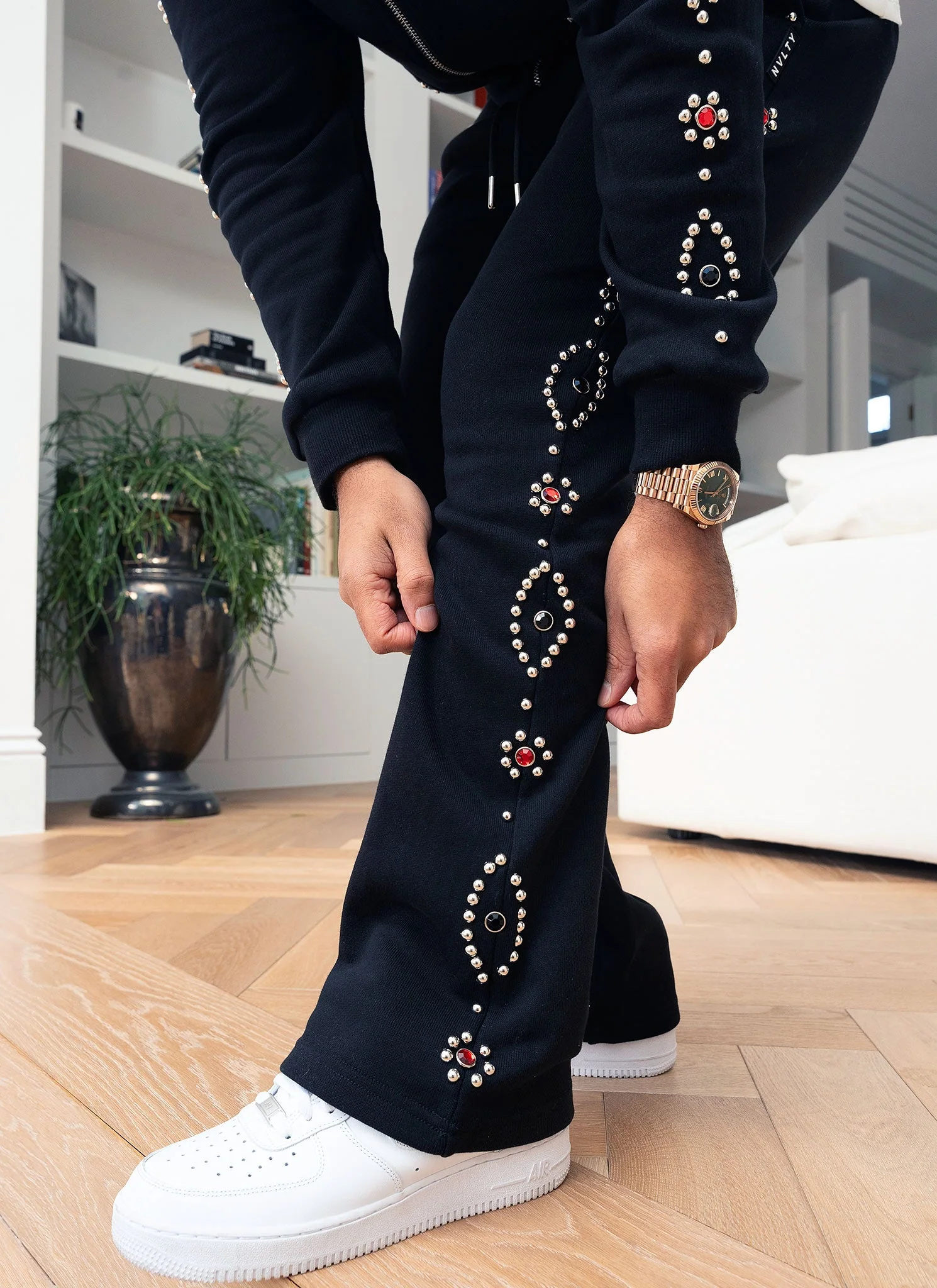 Vintage Studded Flare Joggers - Black - Image 11
