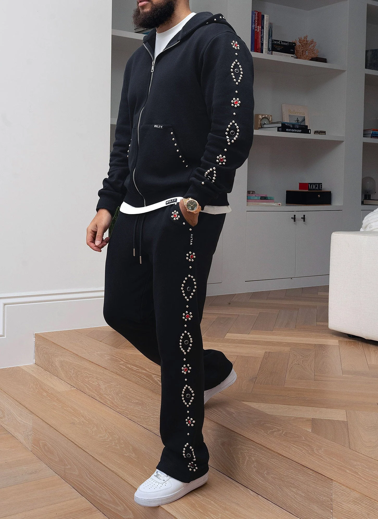Vintage Studded Flare Joggers - Black - Image 12
