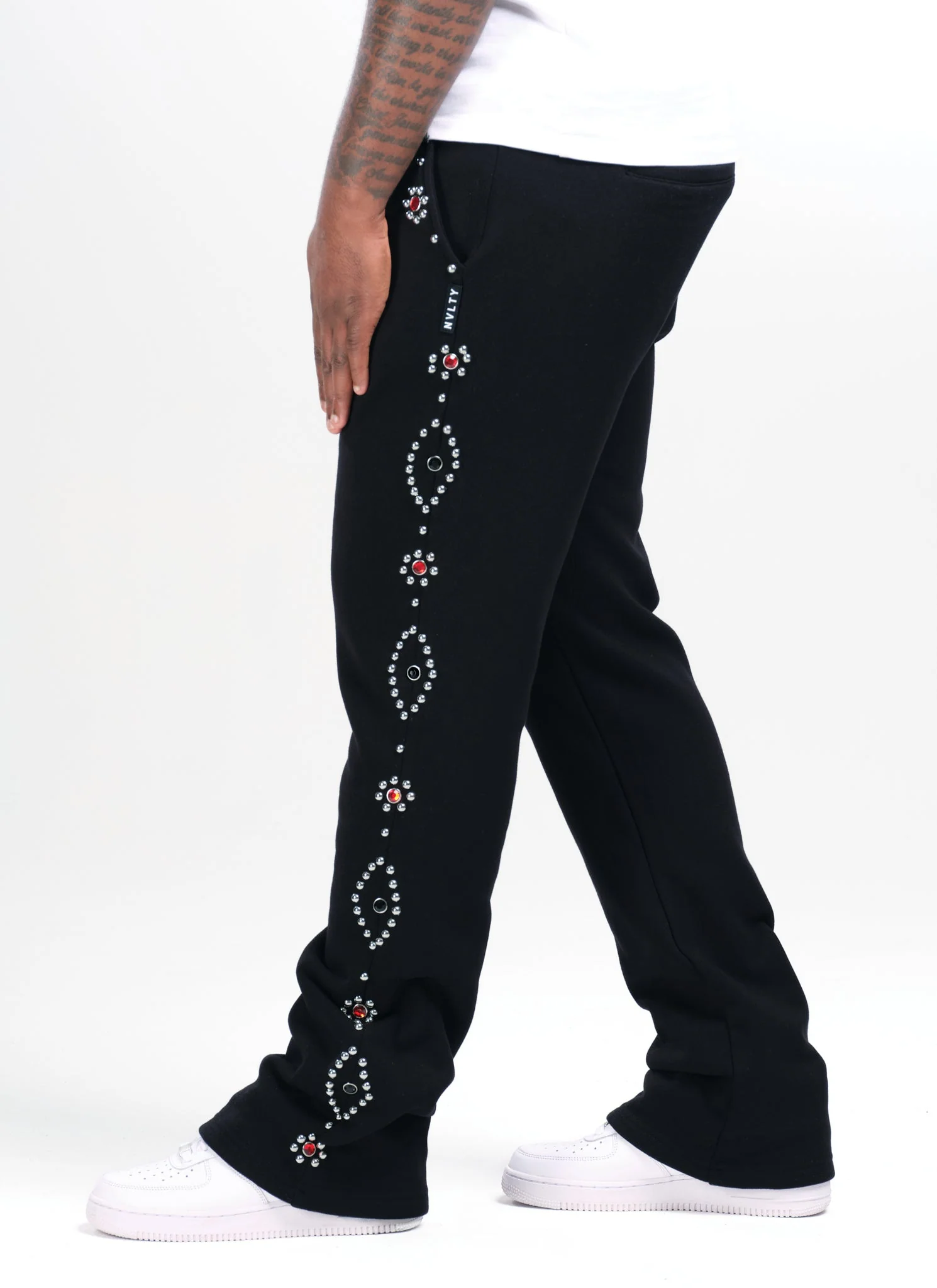 Vintage Studded Flare Joggers - Black - Image 3